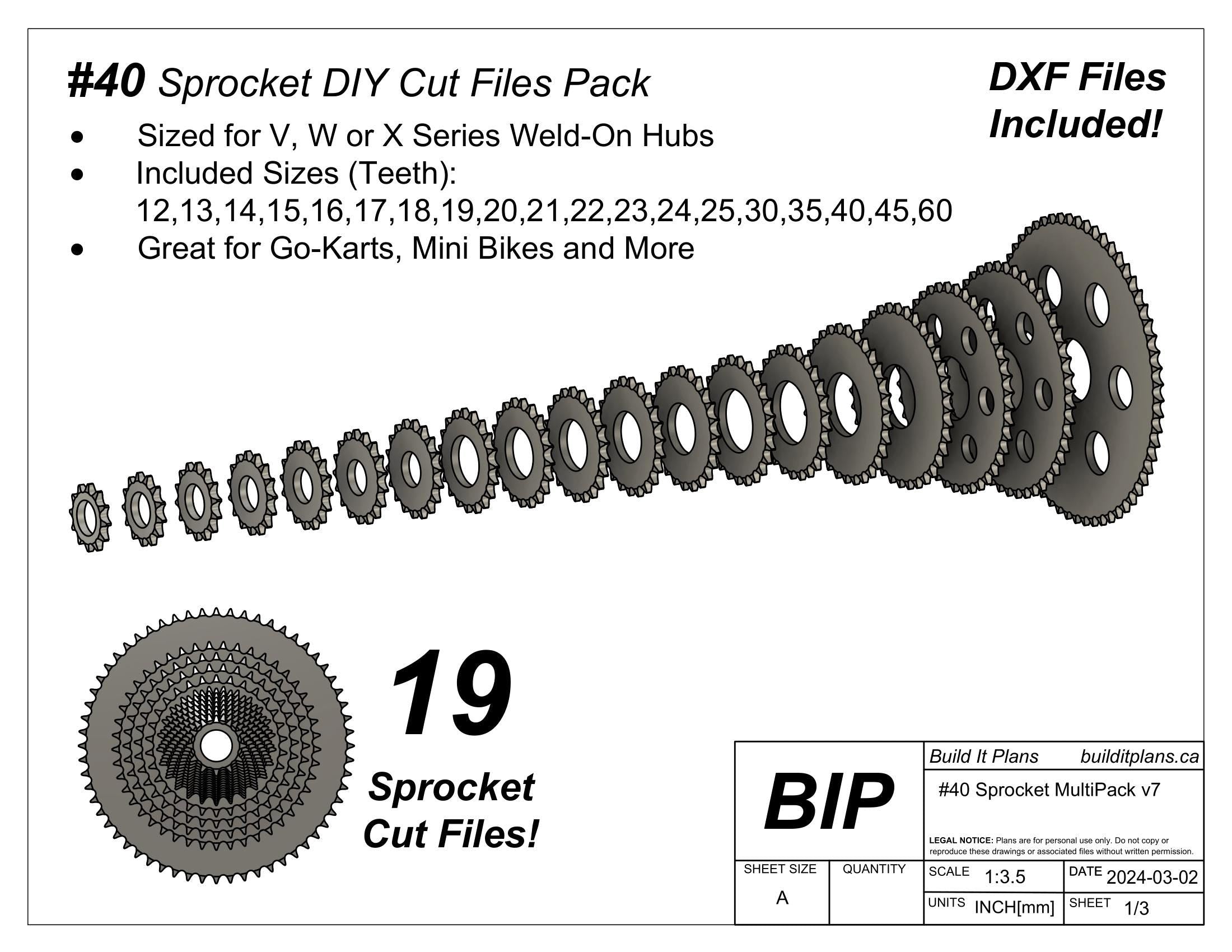 Number 40 Sprocket DXF Cut Files - ANSI 40 41 Chain Sprockets