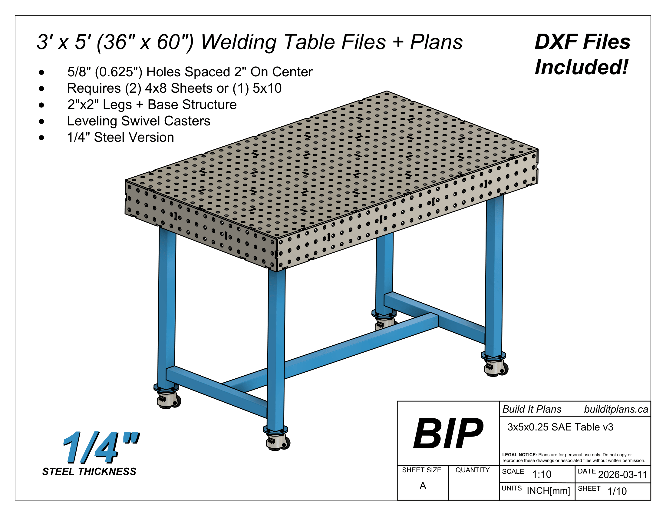 3x5 0.25" Welding Fixture Table Cut Files - 1/4" Steel Thickness