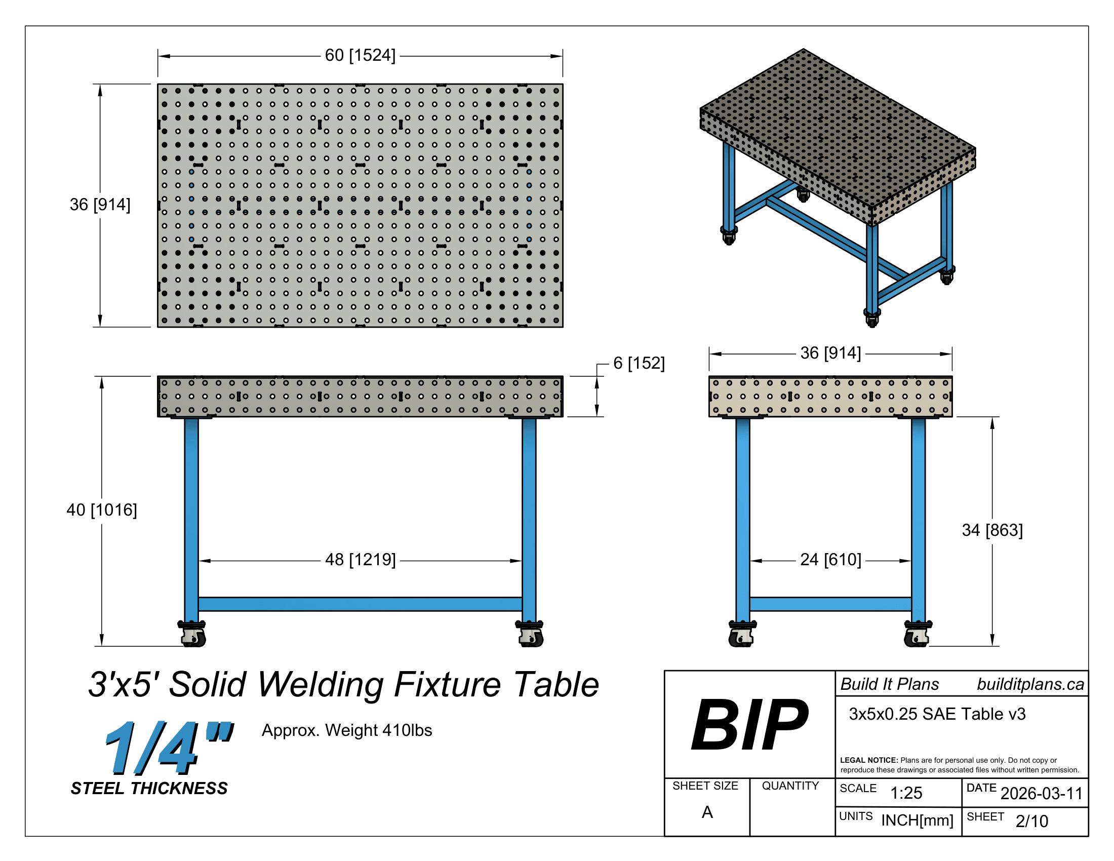 3x5 0.25" Welding Fixture Table Cut Files - 1/4" Steel Thickness
