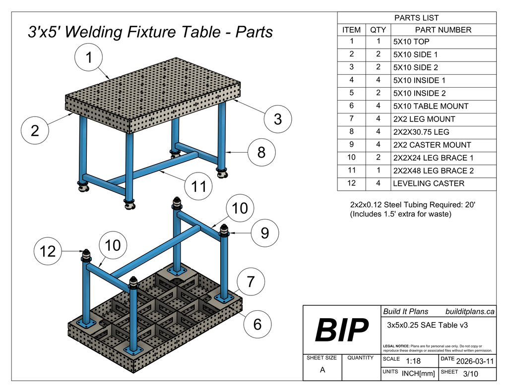 3x5 0.25" Welding Fixture Table Cut Files - 1/4" Steel Thickness