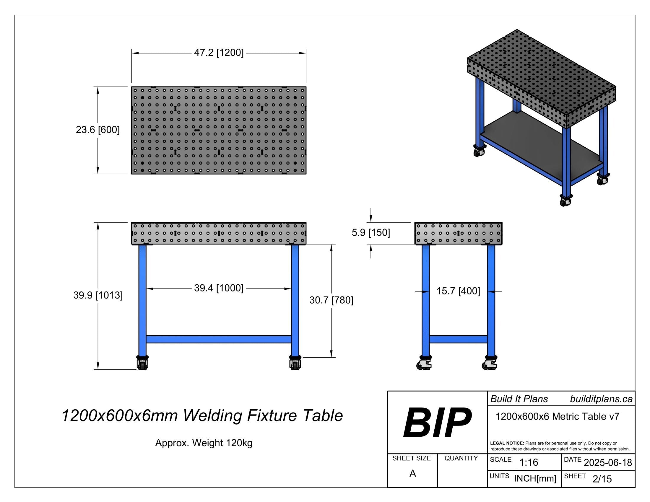 1200x600mm Welding Table DXF Files - 6mm Steel