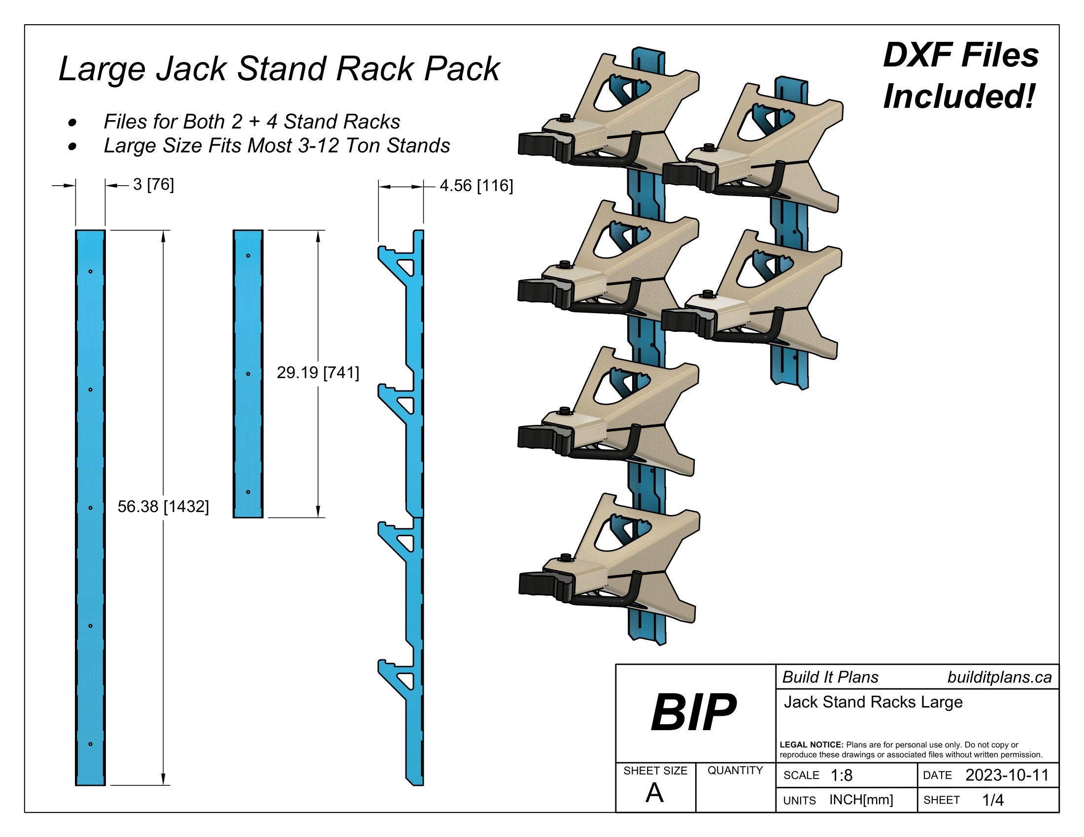 Large Jack Stand Rack DXF - 3-12 Ton Jackstand Wall Hook Cut Files