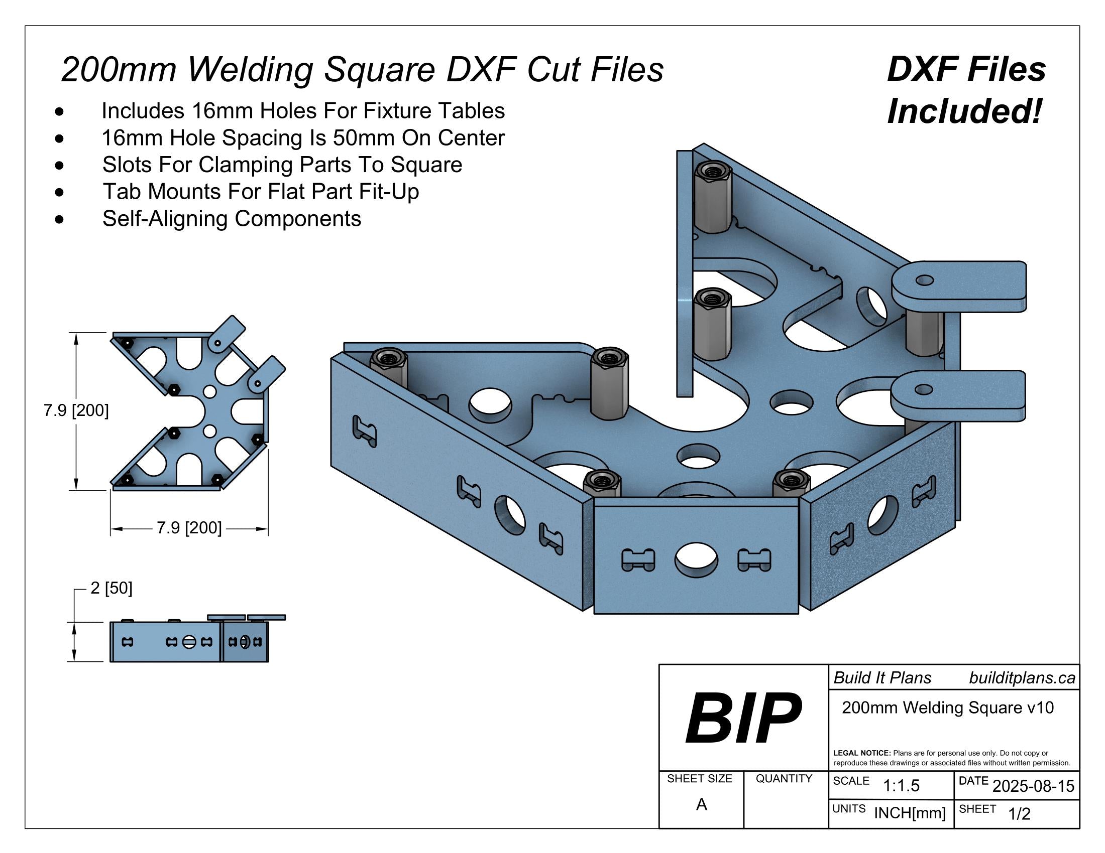 Metric Welding Square DXF Bundle - 6mm Thick Steel - Welding Fixture Cut Files