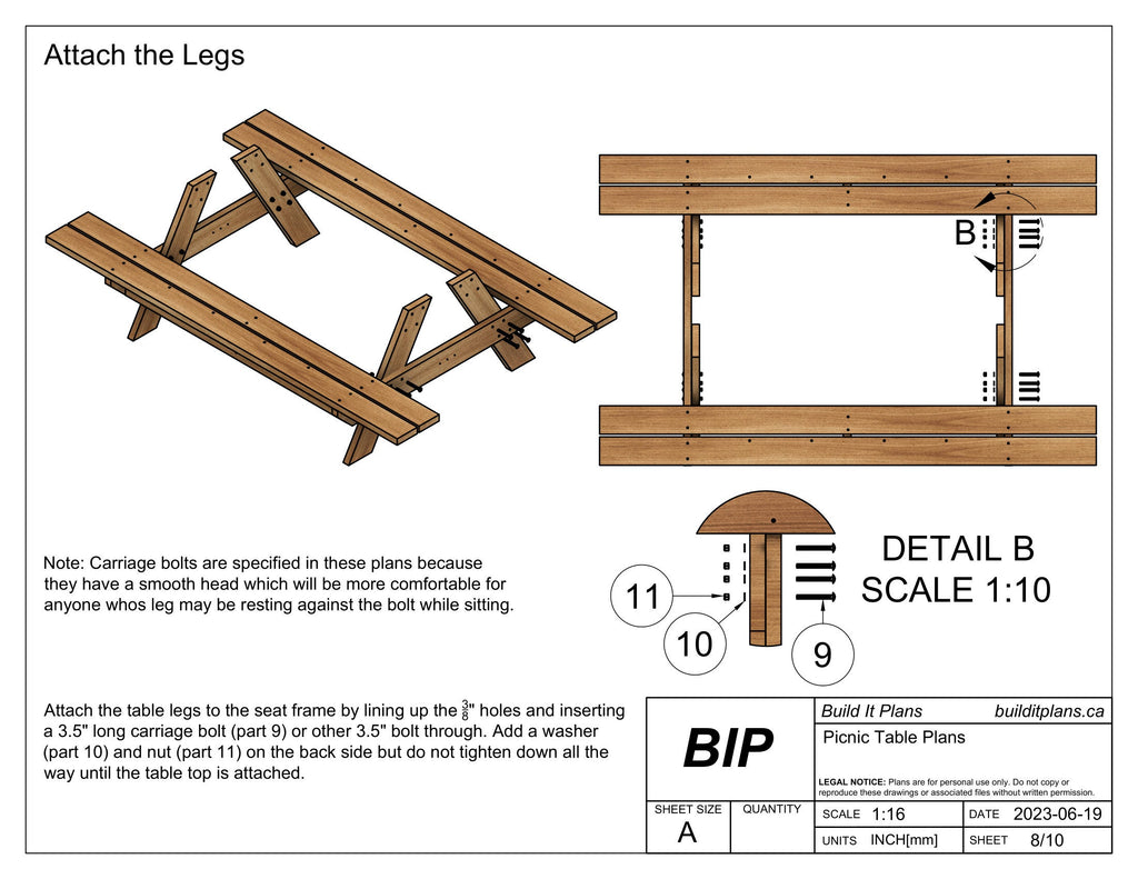 8 Foot Picnic Table PDF Plans - DIY Picnic Table Plans