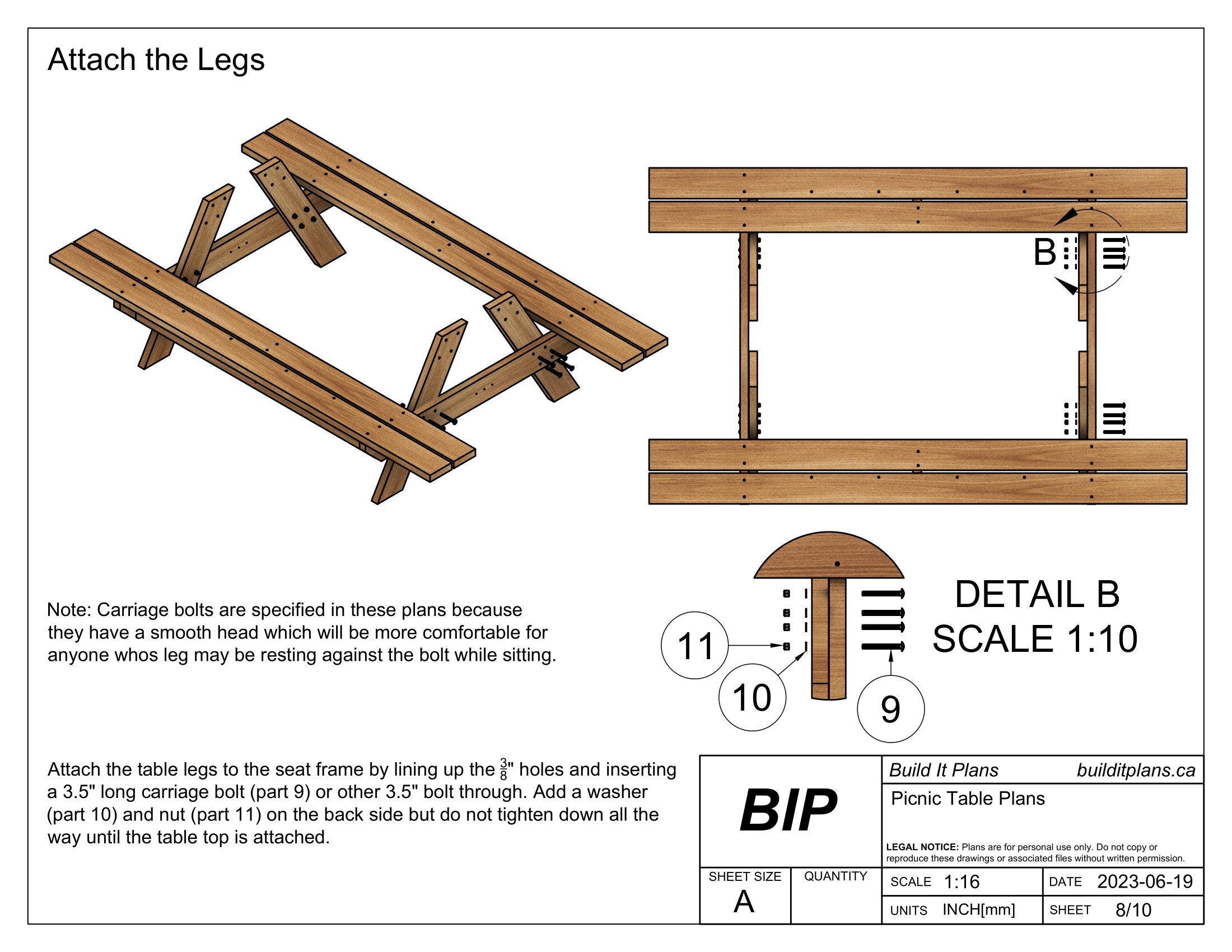 8 Foot Picnic Table PDF Plans - DIY Picnic Table Plans