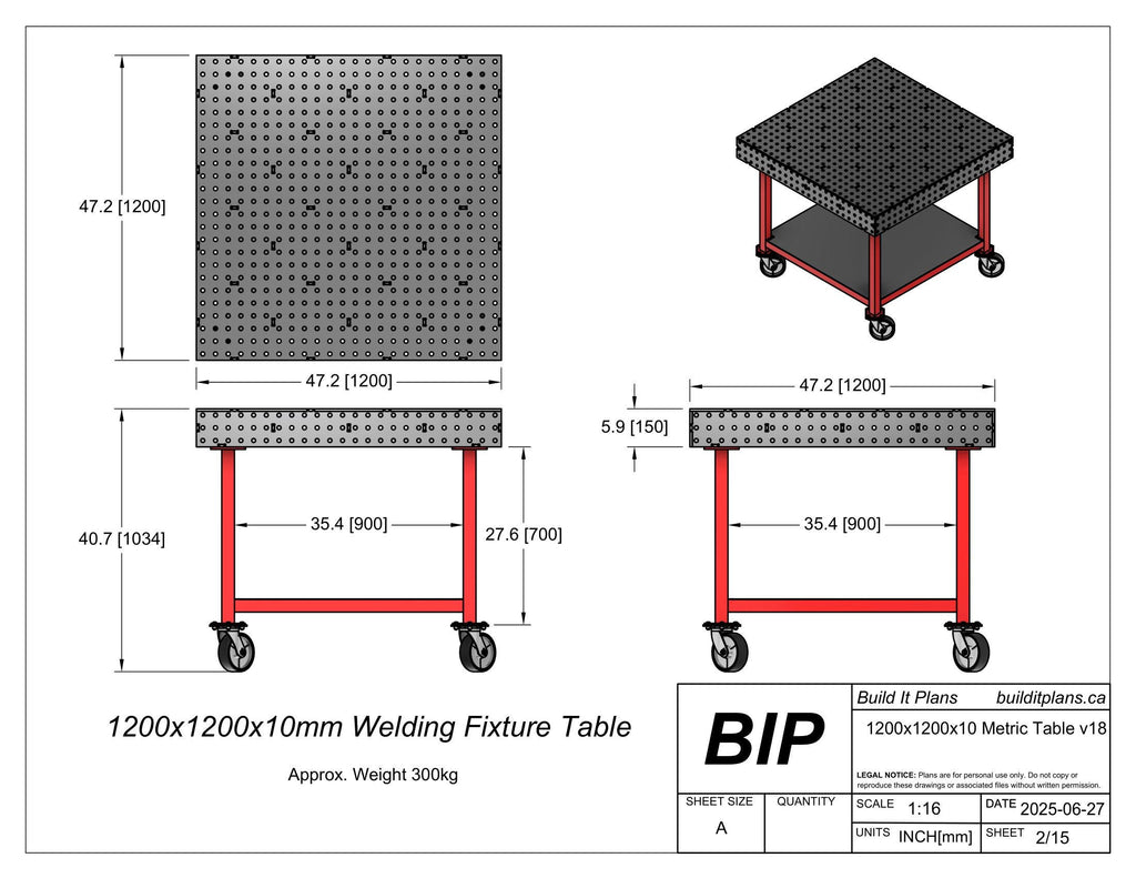 1200x1200mm Welding Table DXF Files - 10mm Steel