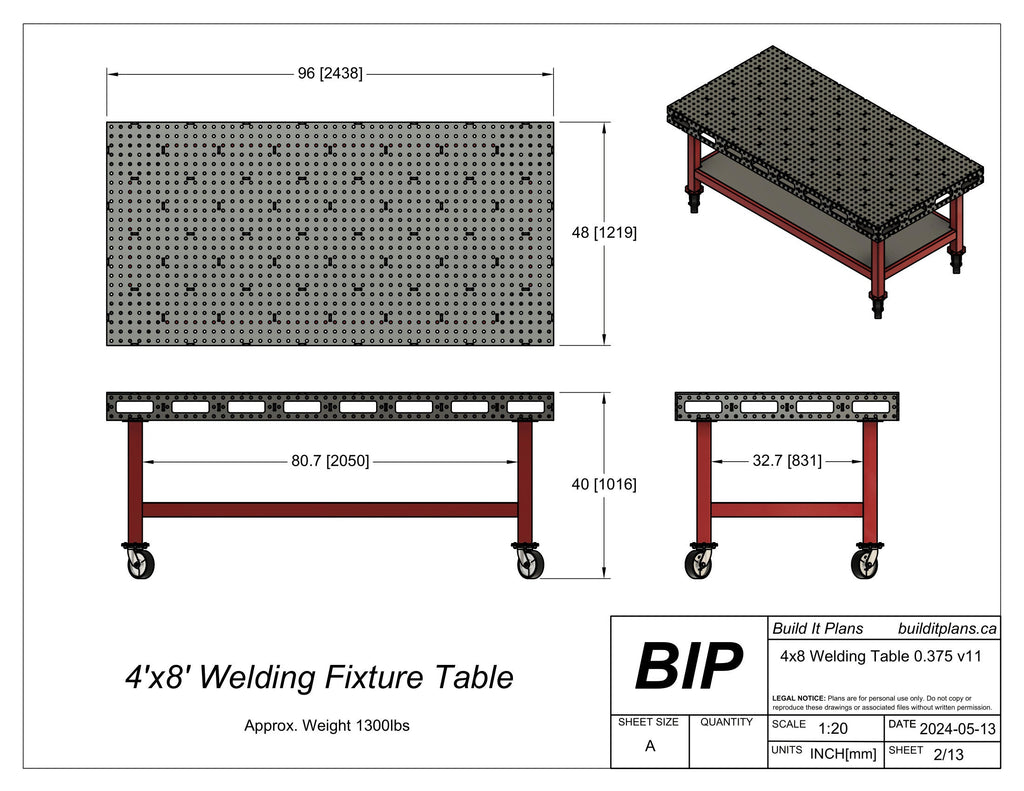 4'x8' Welding Table DXF Files - 3/8" Steel