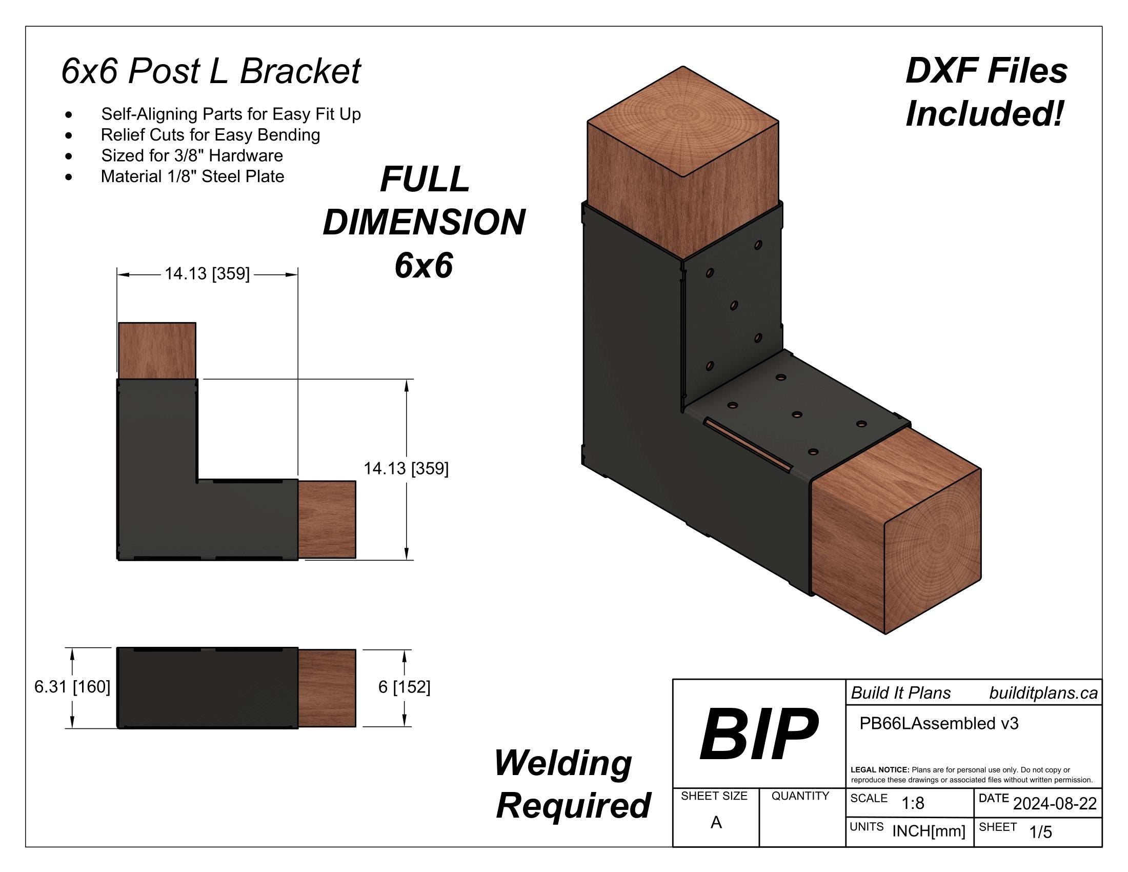 6x6 Post Bracket Bundle DXF Cut Files - FULL DIMENSION 6x6