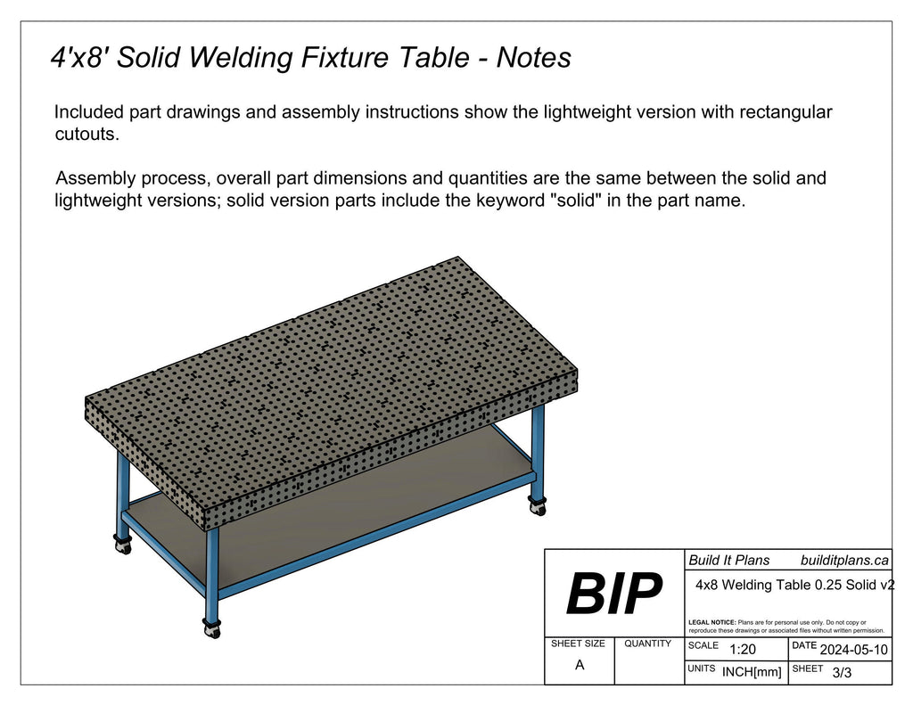 4'x8' Welding Table DXF Files - 1/4" Steel