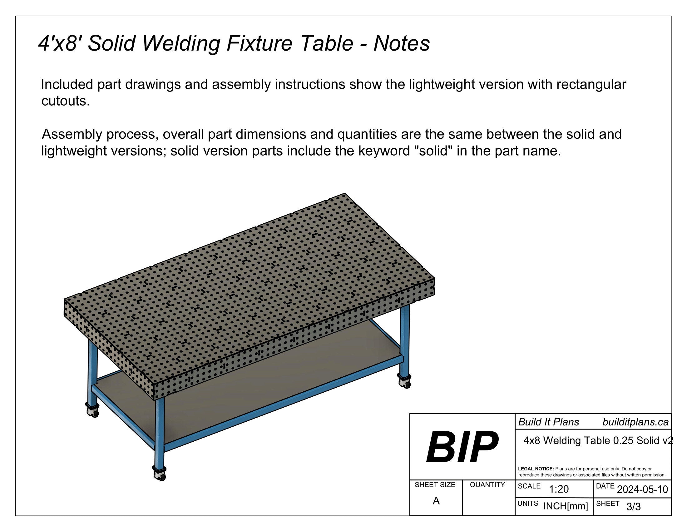 4'x8' Welding Table DXF Files - 1/4" Steel