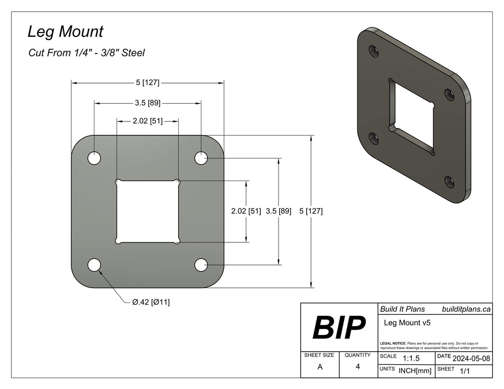 4'x4' Welding Fixture Table DXF Files - 1/4" Steel