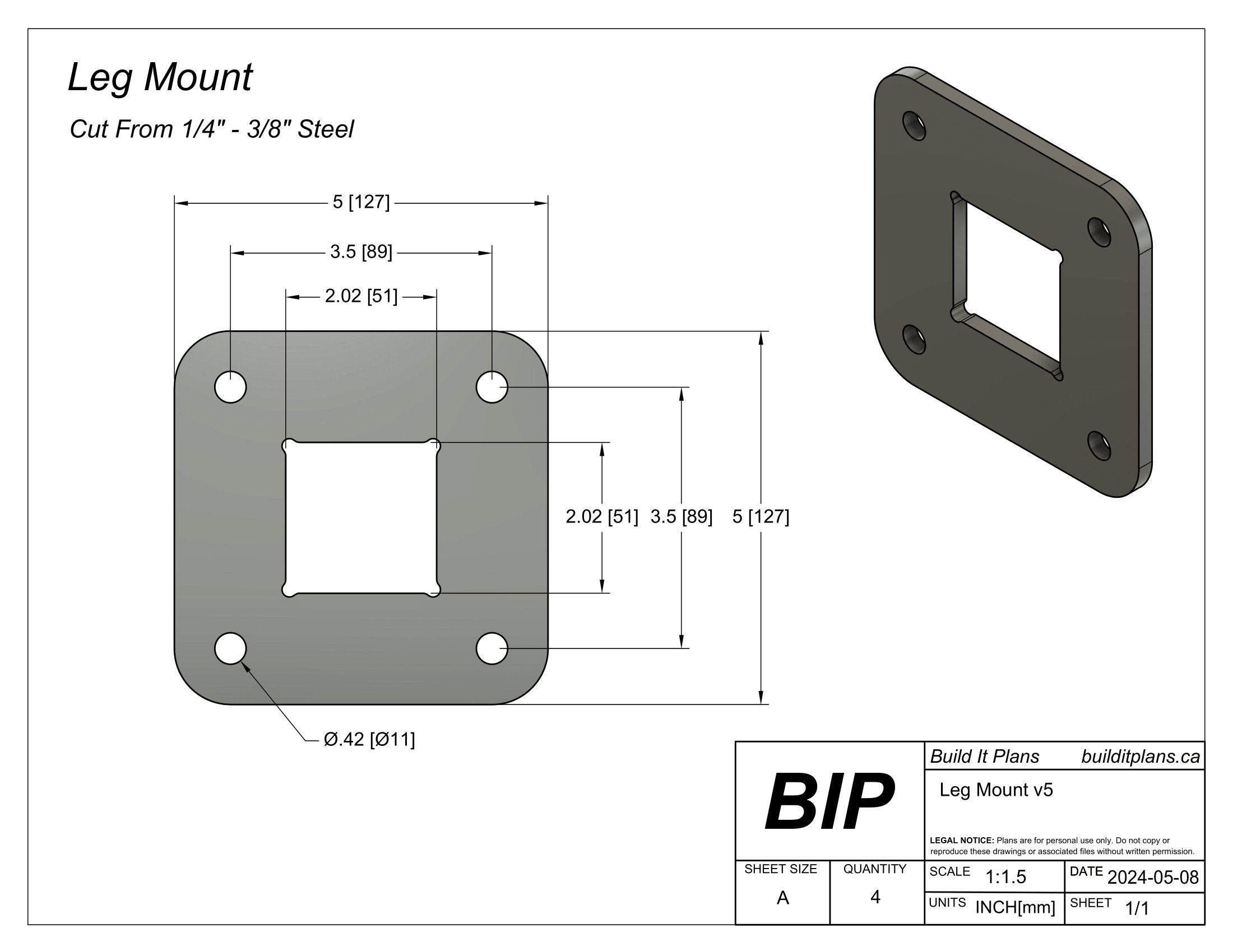 4'x4' Welding Fixture Table DXF Files - 1/4" Steel