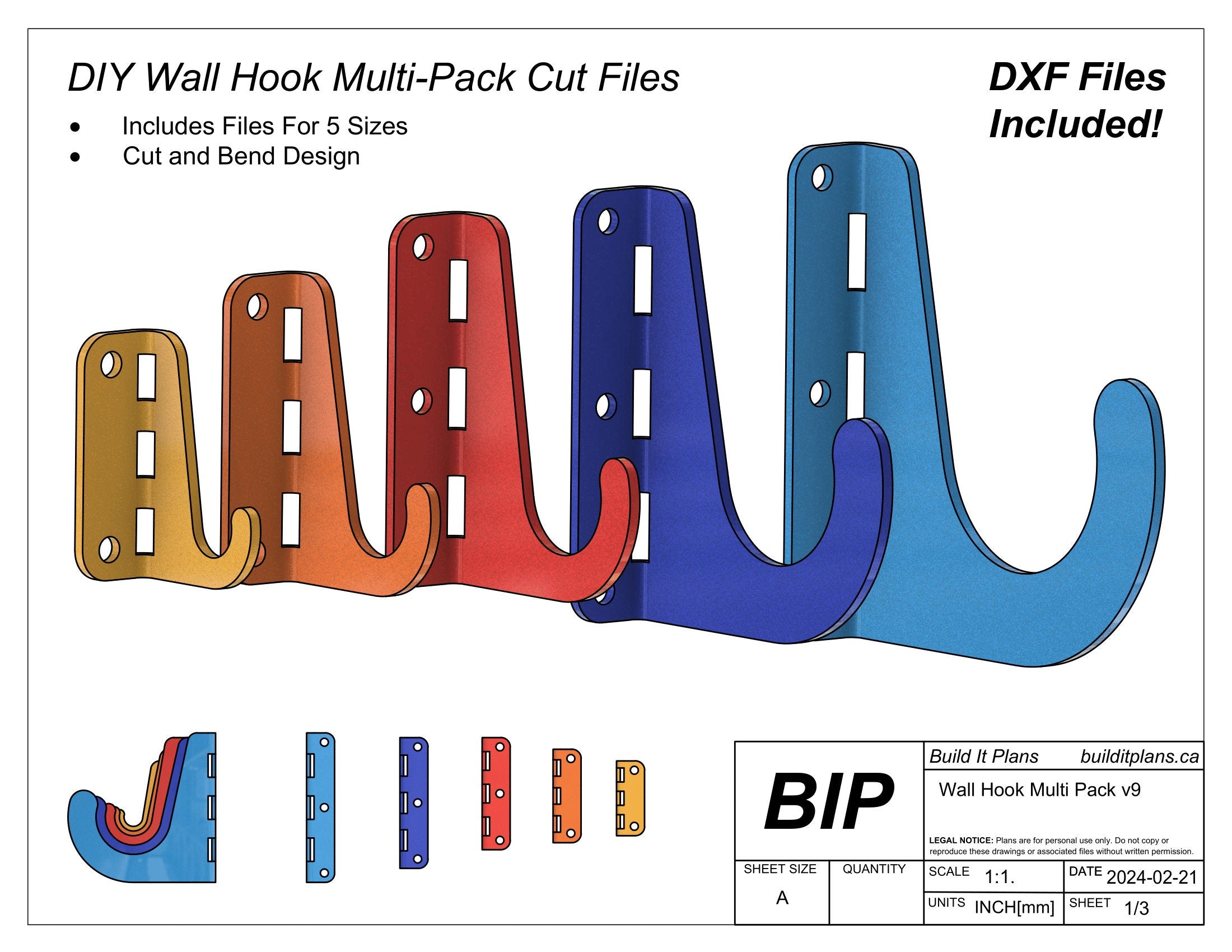 Wall Hook DXF Bundle – Utility Hook Multi-Pack Cut Files