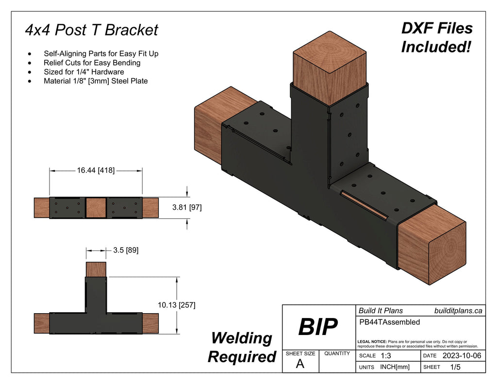 4x4 Post T Bracket DXF Cut Files