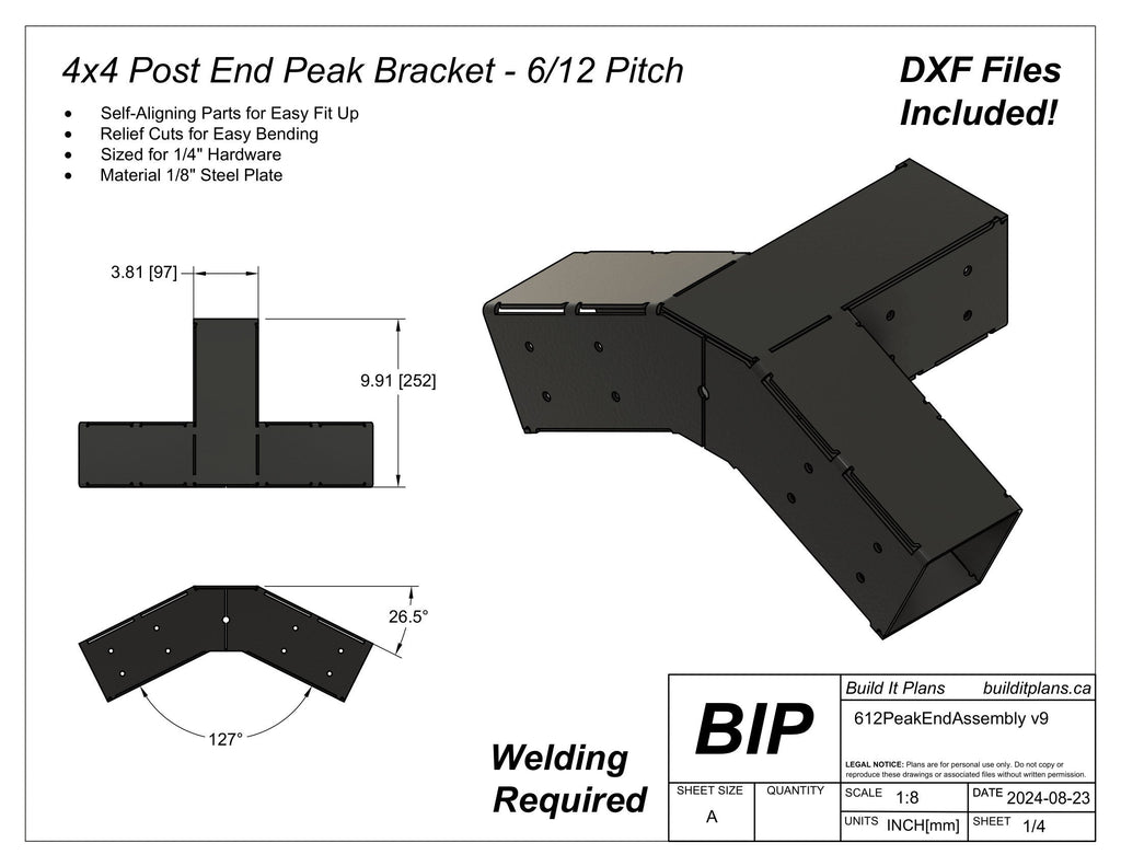 6/12 Pitch Truss Bracket DXF Cut Files - 4x4 Post Frame Kit