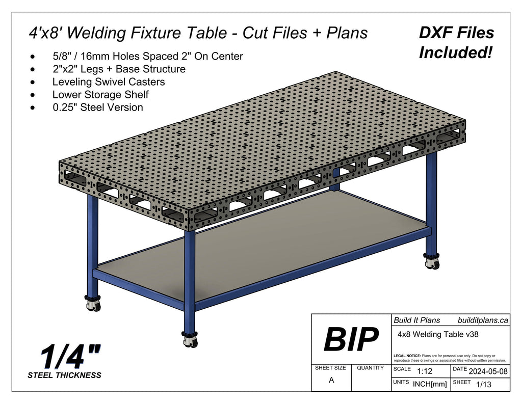 4'x8' Welding Table DXF Files - 1/4" Steel