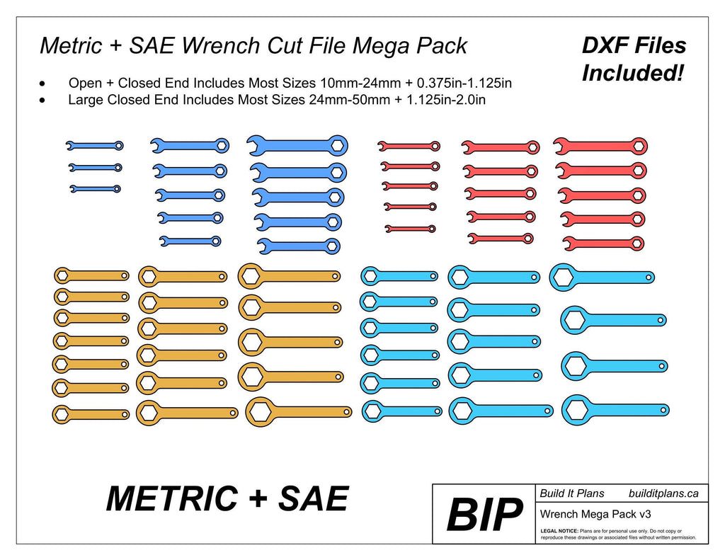 Wrench DXF File Mega Pack – Metric and SAE Spanner Cut Files