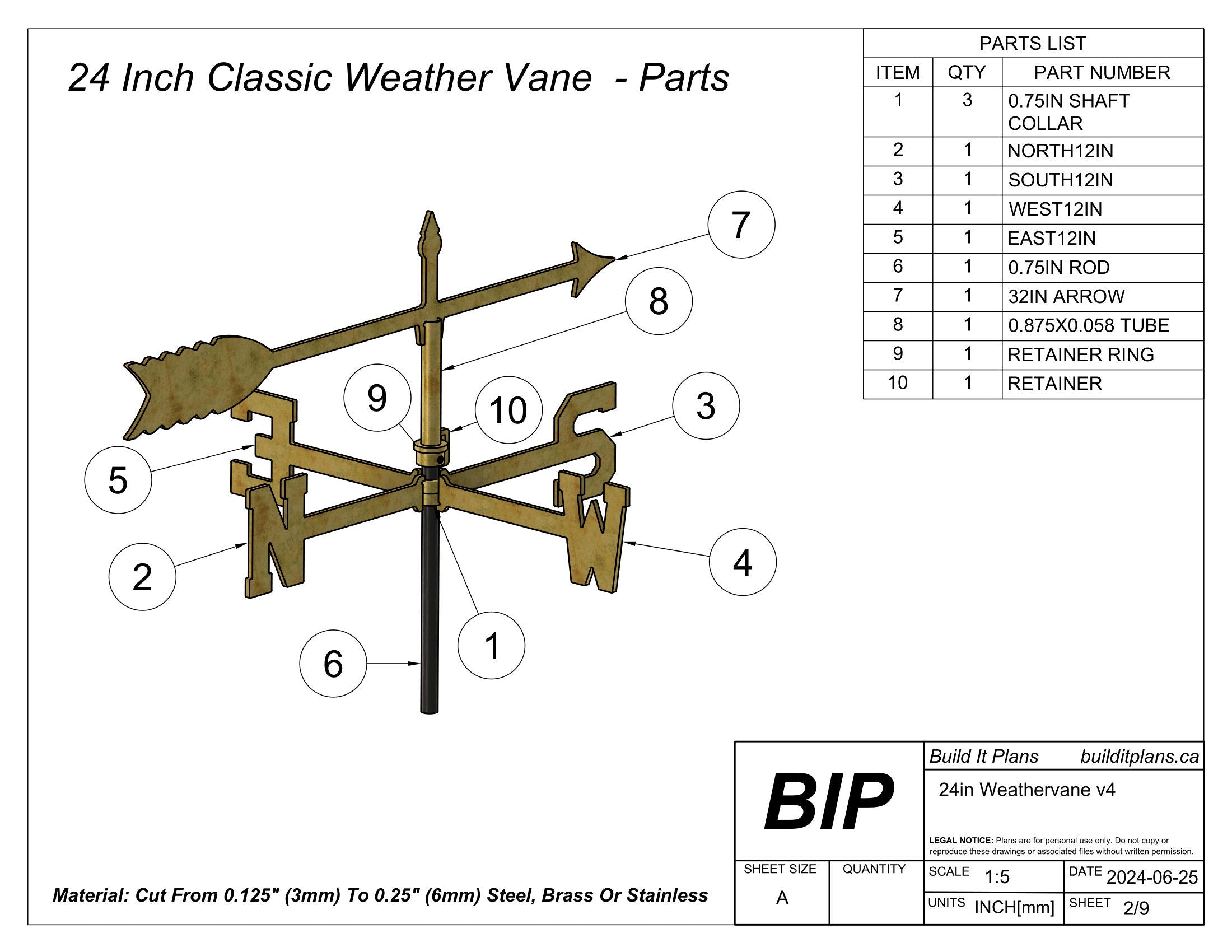 24 Inch Weathervane DXF Cut Files & PDF Plans
