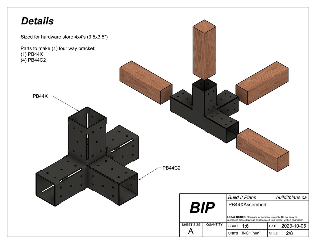 4x4 Post 4 Way Bracket Cut Files - Post X Bracket DXF File