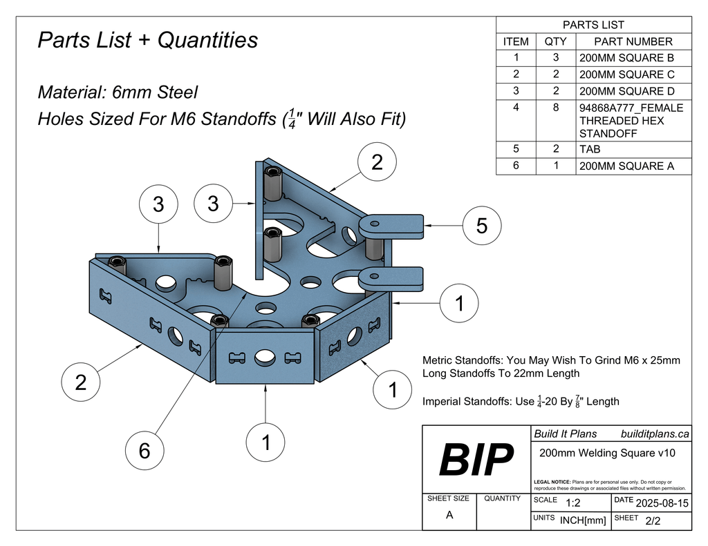 Metric Welding Square DXF Bundle - 6mm Thick Steel - Welding Fixture Cut Files
