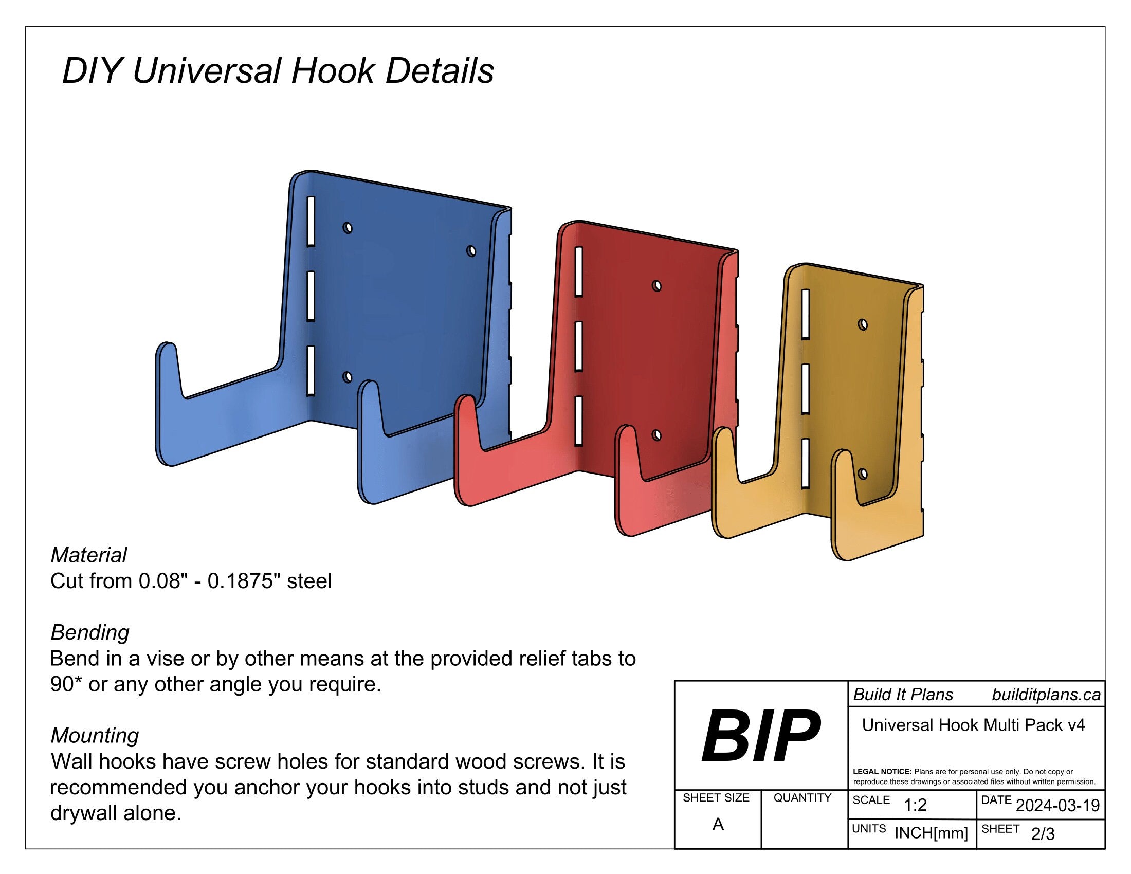 Universal Double Hook DXF Files - Broom Hanger Cut Files