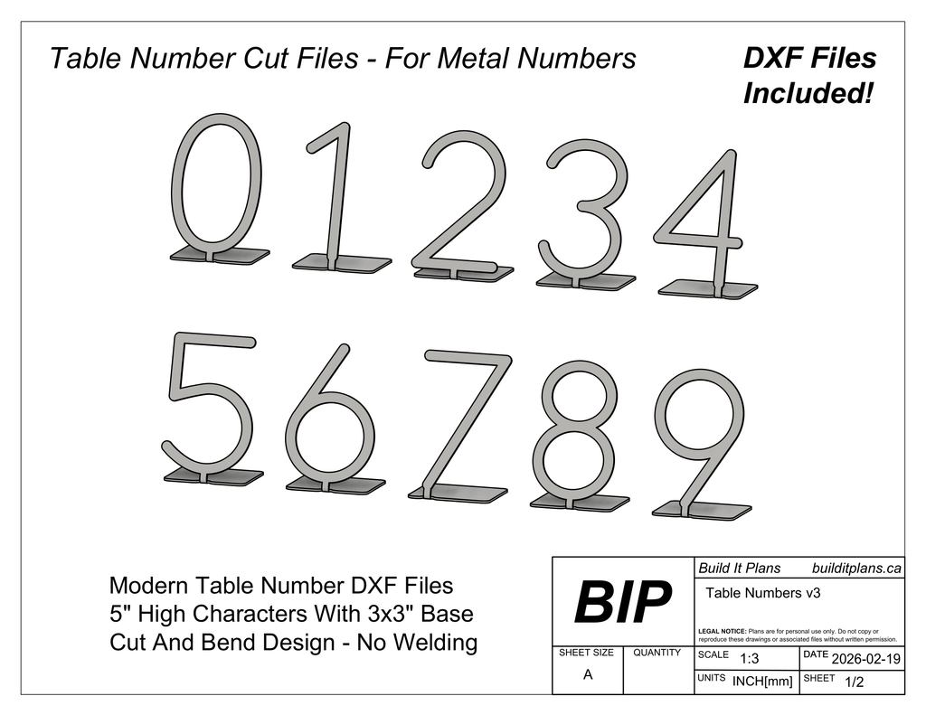 Table Number DXF Cut Files - Metal Wedding Table Numbers