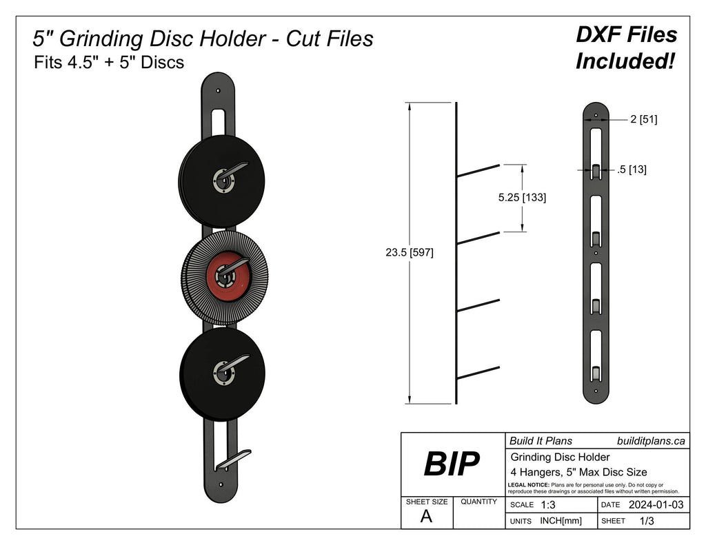 Grinding Disc Rack DXF - 4.5 + 5 Inch Wall Mount Cutting Disc Holder Cut File