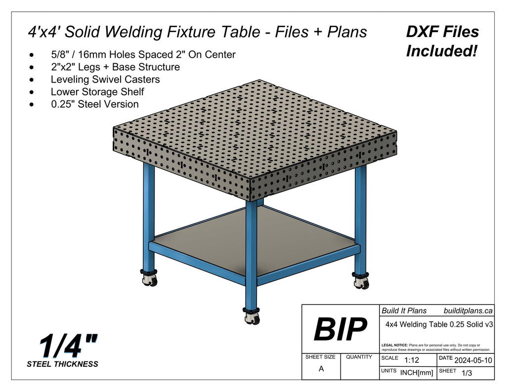4'x4' Welding Fixture Table Cut Files - 1/4" Steel