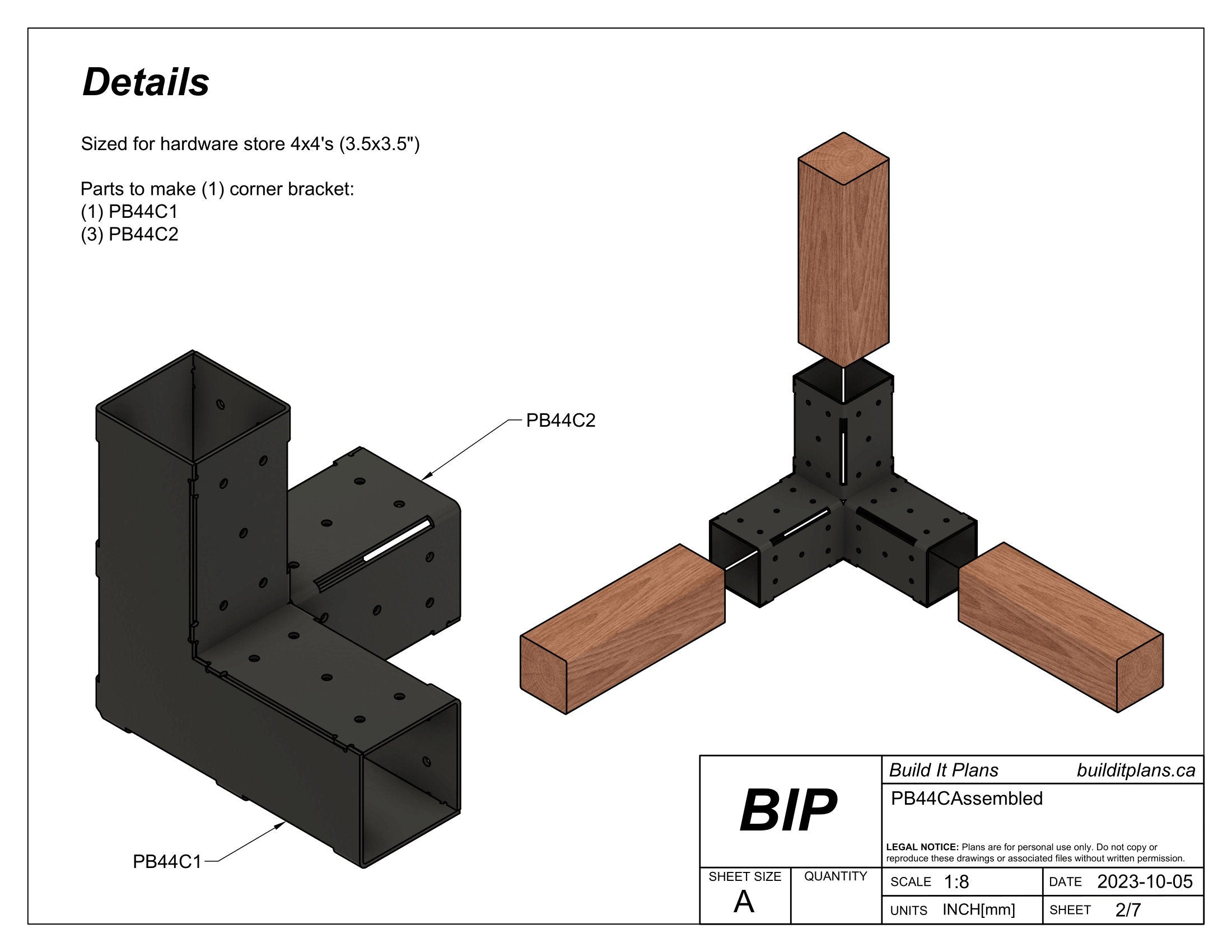 4x4 Post Corner Bracket DXF Cut Files - 3 Way Post Bracket Files
