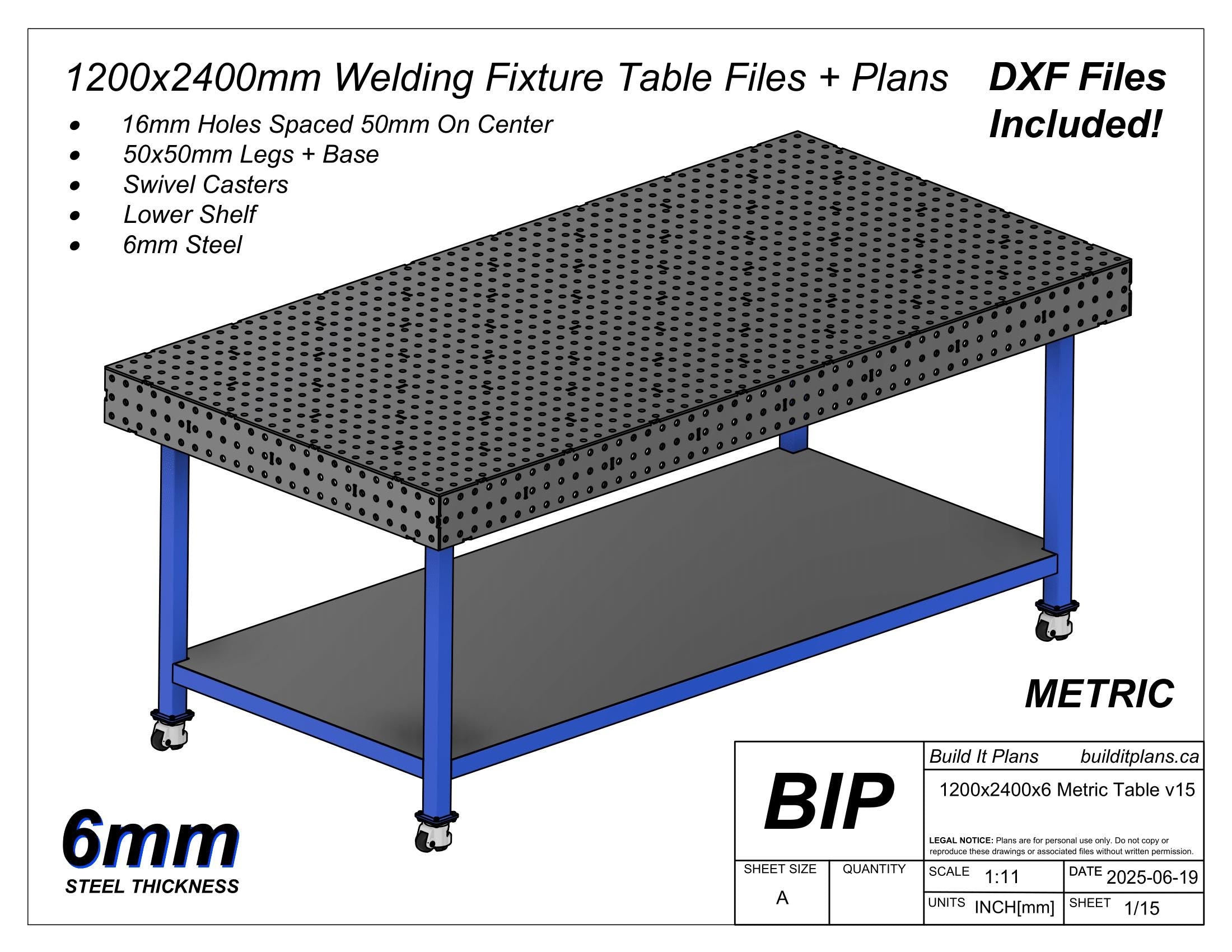 1200x2400mm Welding Table DXF Files - 6mm Steel