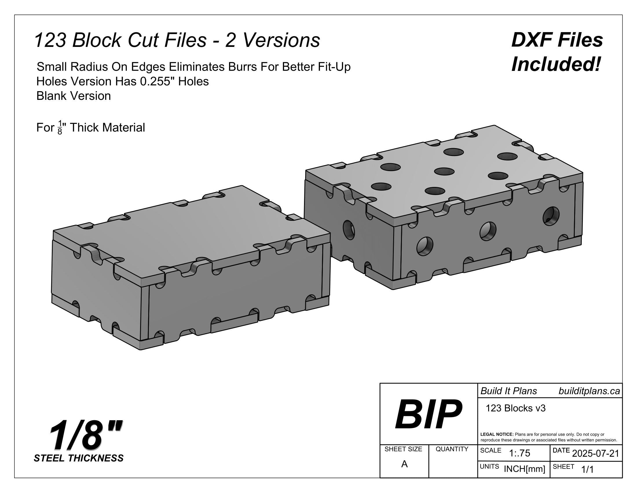 123 Block DXF Cut Files - 1/8" Material DIY Welding Fixture Blocks