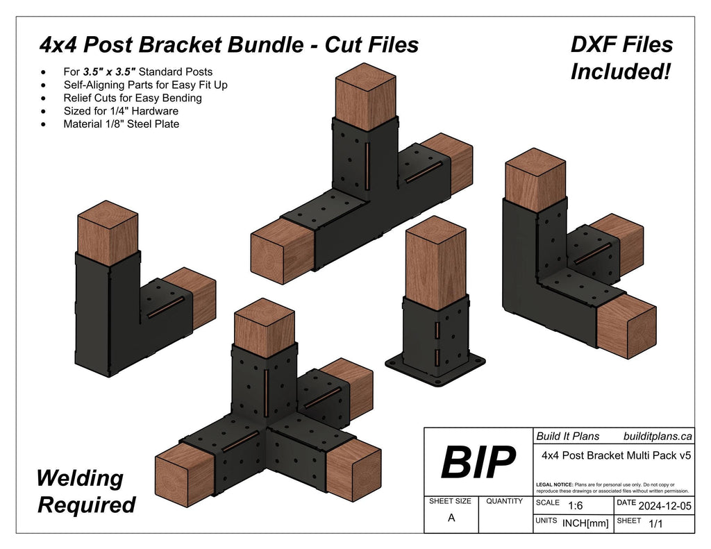 4x4 Post Bracket DXF File Bundle - DIY Pergola Bracket Set Cut Files