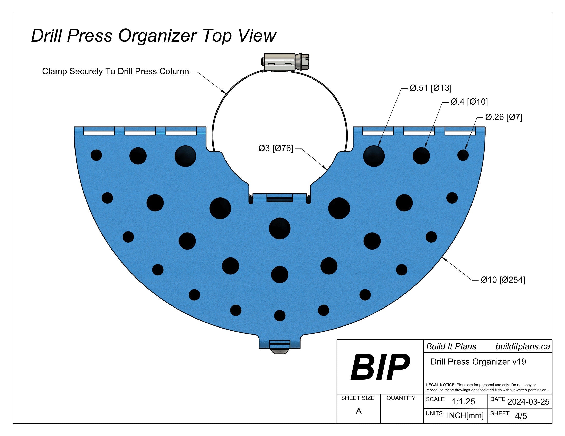 Drill Press Organizer DXF File – Drill Bit Holder Cut File