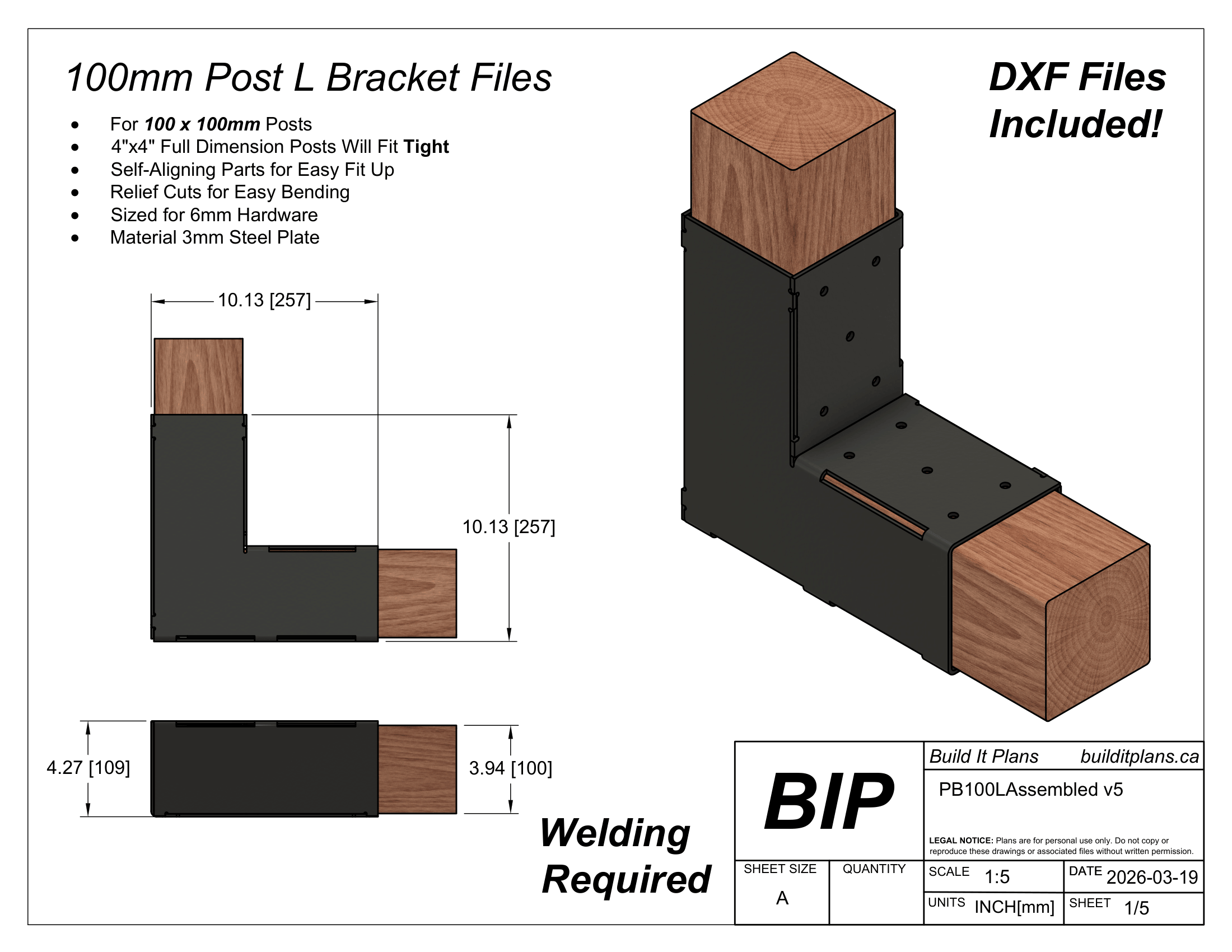 100mm Post Bracket DXF File Bundle - For 100x100mm Wood Posts