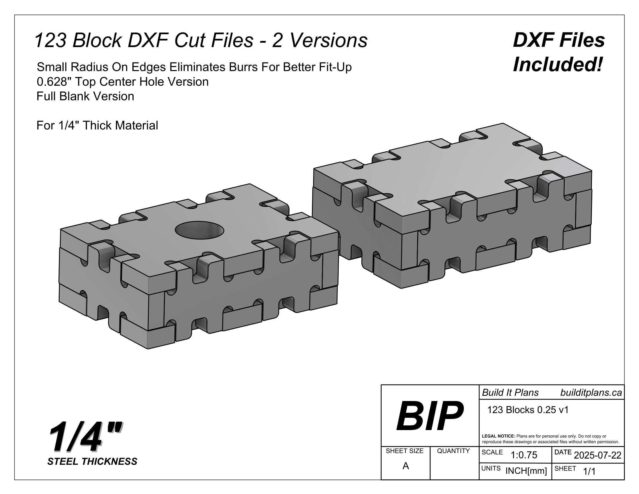 123 Block DXF Cut Files - 1/4" Material DIY Welding Fixture Blocks