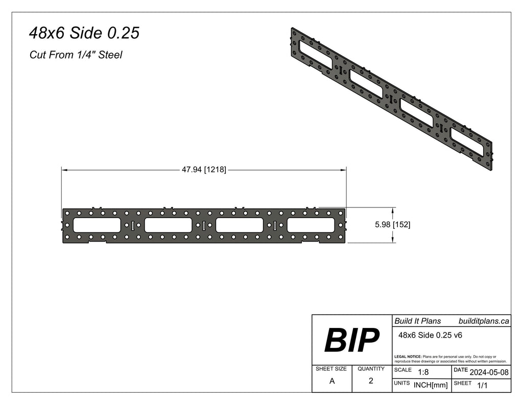 4'x8' Welding Table DXF Files - 1/4" Steel