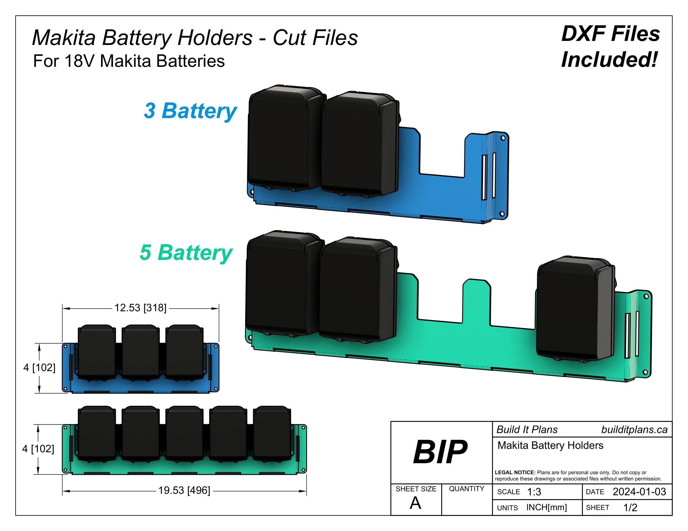 Makita Battery Holder DXF File – Storage Rack for 18V Makita Batteries