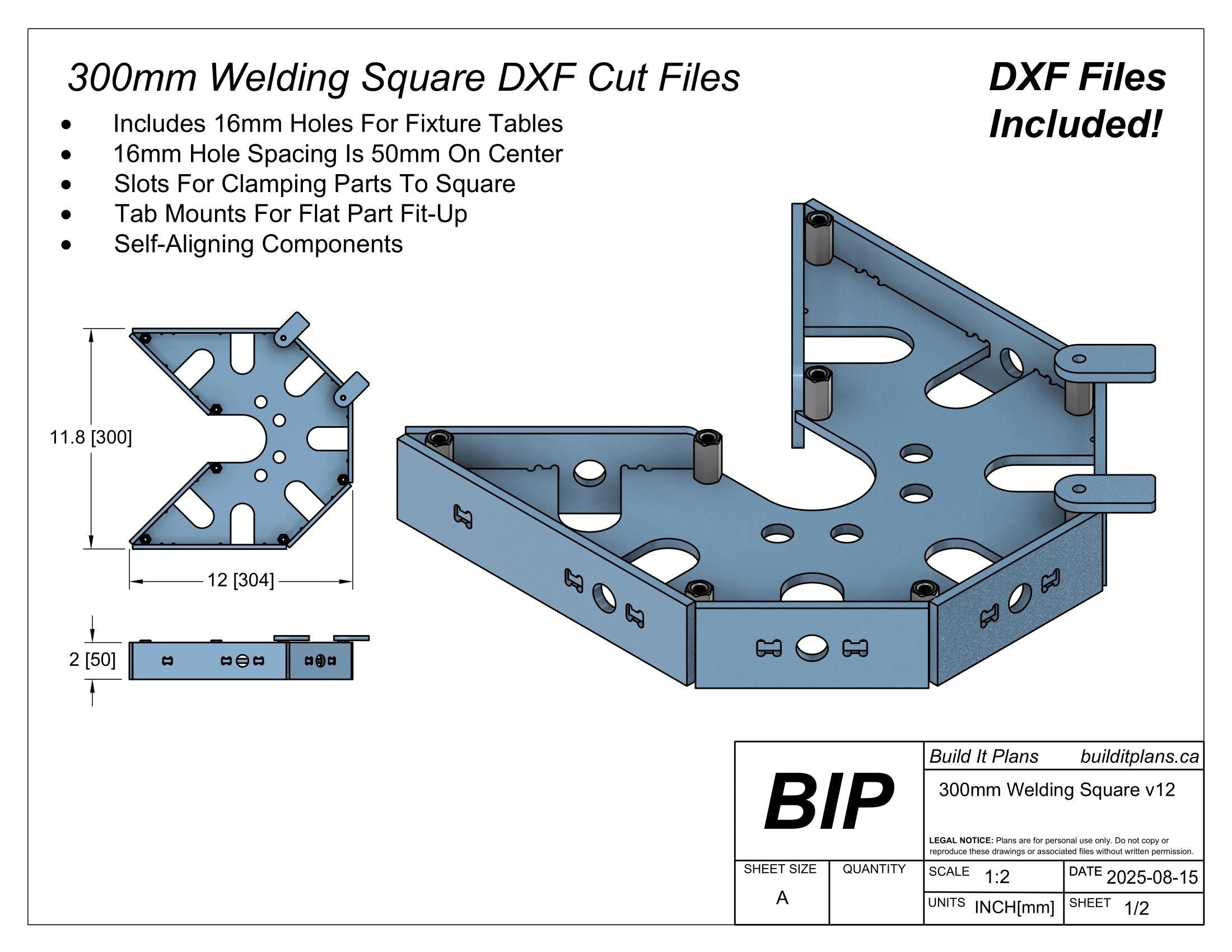 Metric Welding Square DXF Bundle - 6mm Thick Steel - Welding Fixture Cut Files