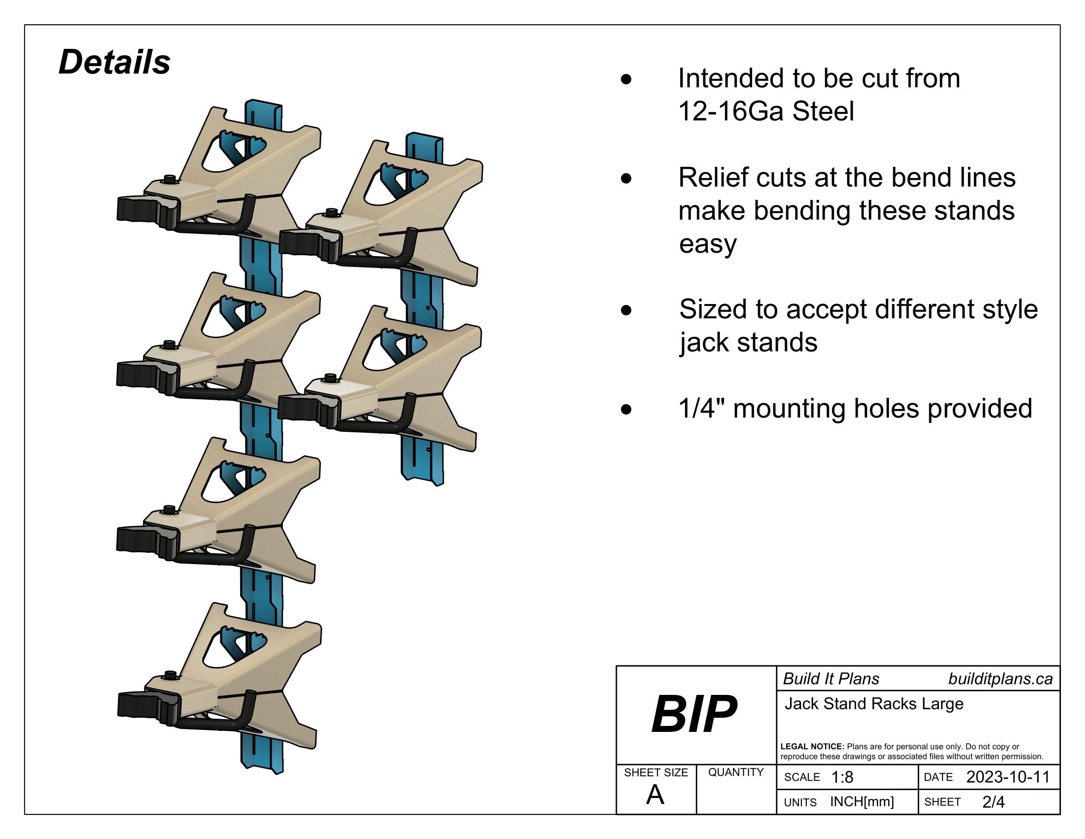 Large Jack Stand Rack DXF - 3-12 Ton Jackstand Wall Hook Cut Files