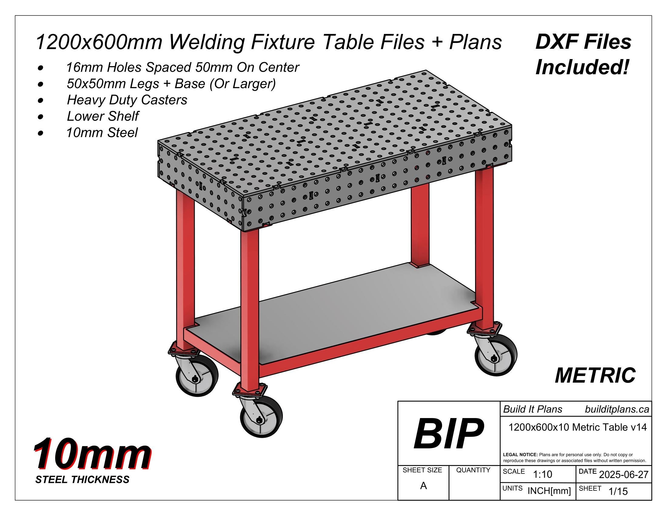 1200x600mm Welding Table DXF Files - 10mm Steel