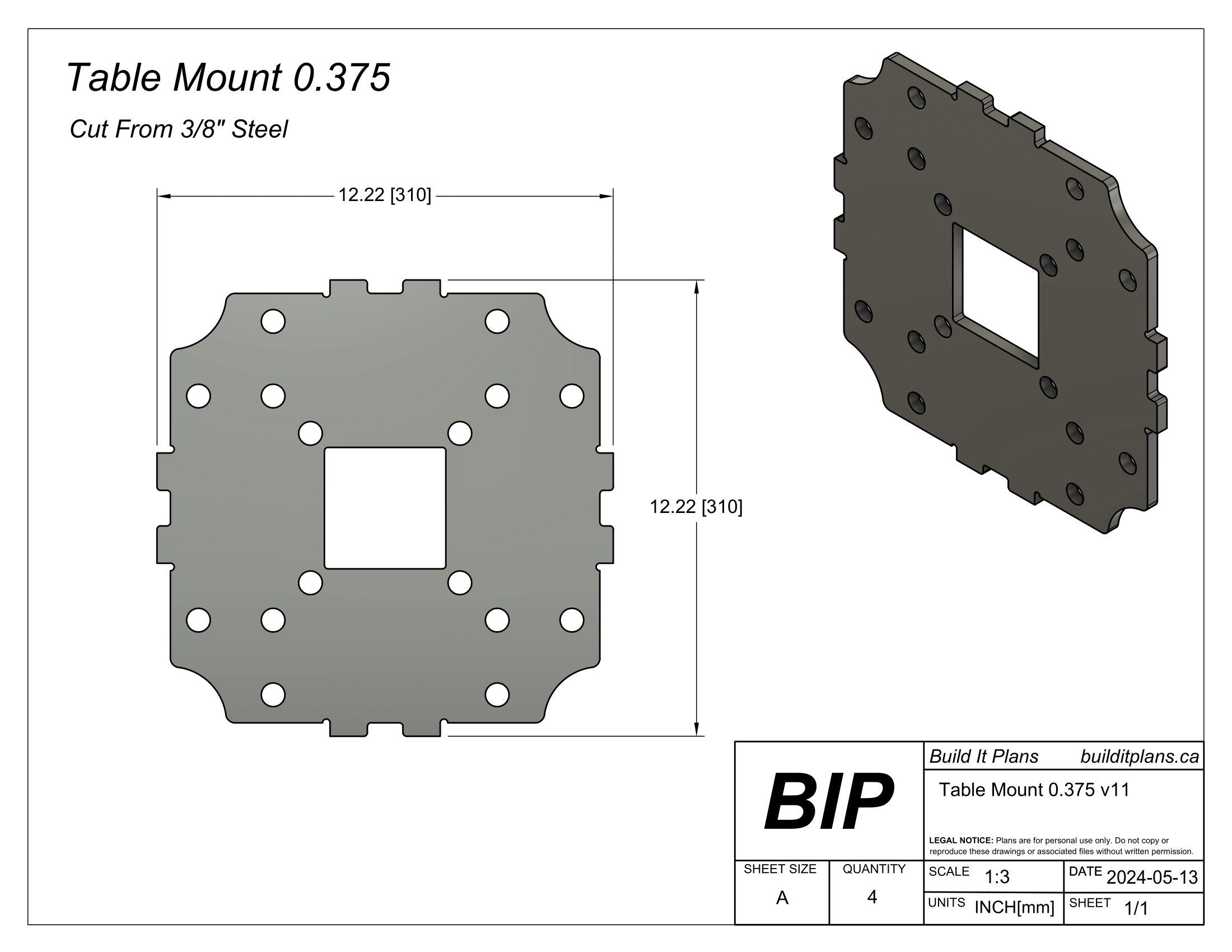 4'x4' Welding Fixture Table DXF Files - 3/8 Steel
