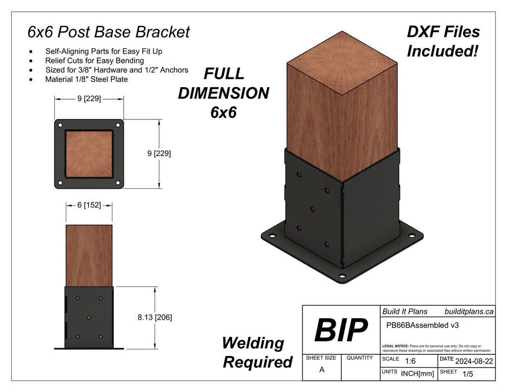 6x6 Post Bracket Bundle DXF Cut Files - FULL DIMENSION 6x6