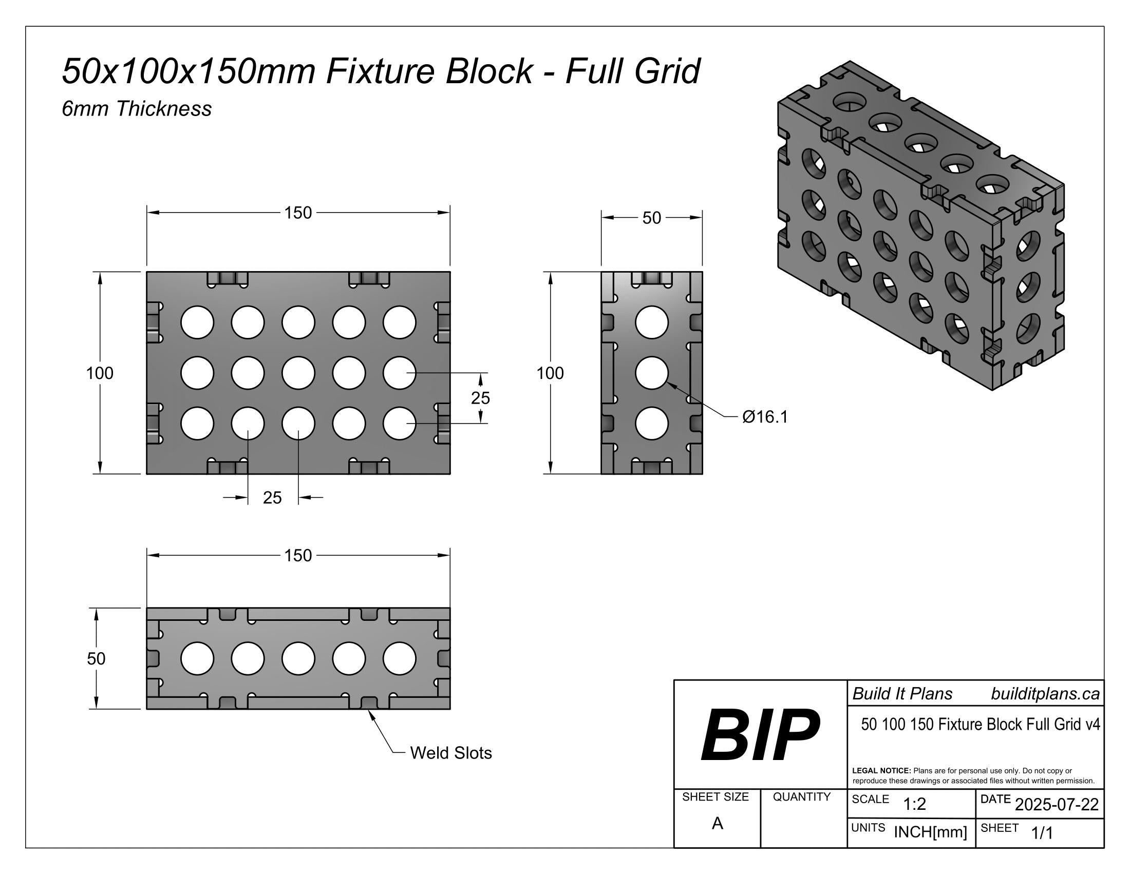 50x100x150mm Fixture Block DXF Cut Files - 6mm Thick Material
