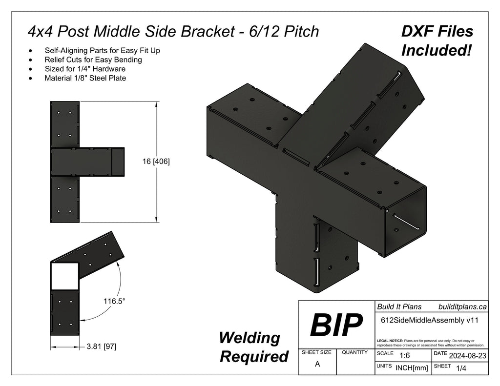 6/12 Pitch Truss Bracket DXF Cut Files - 4x4 Post Frame Kit