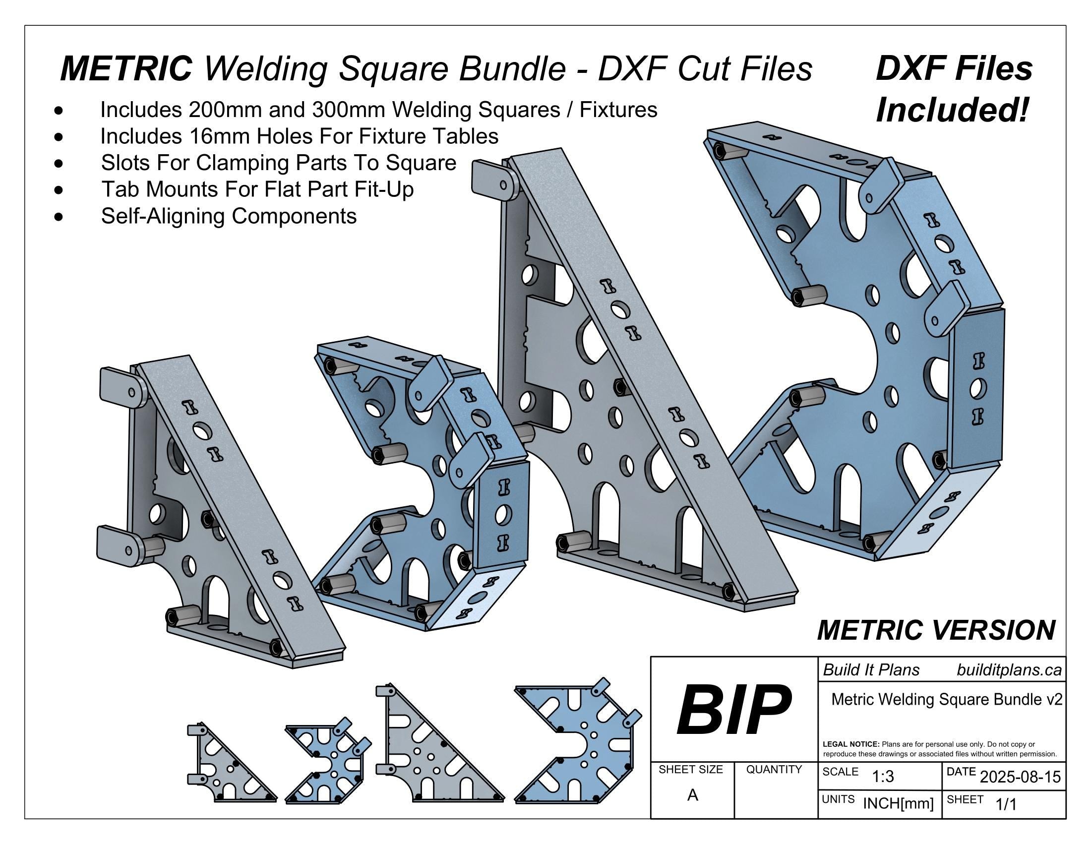 Metric Welding Square DXF Bundle - 6mm Thick Steel - Welding Fixture Cut Files