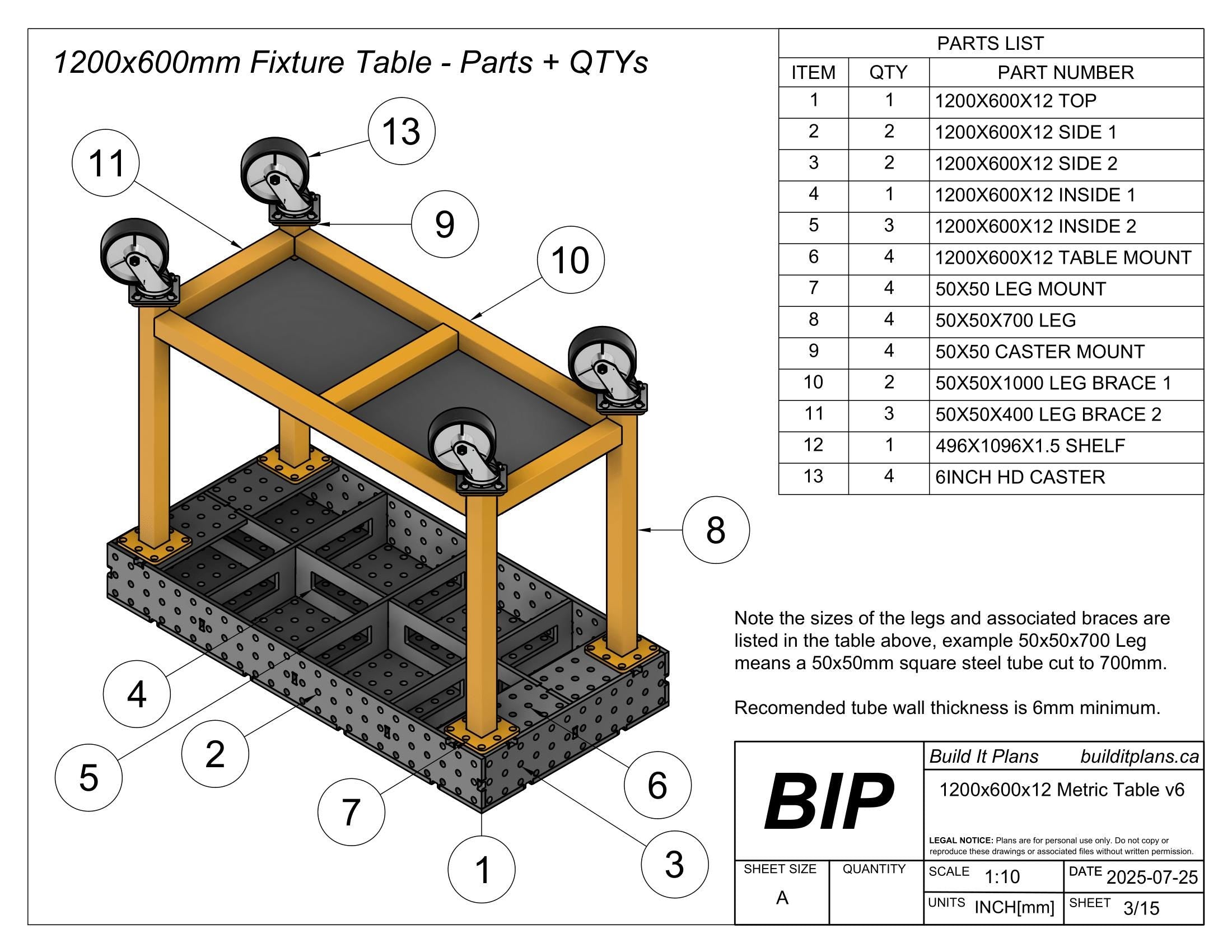 1200x600mm Welding Table DXF Files - 12mm Steel