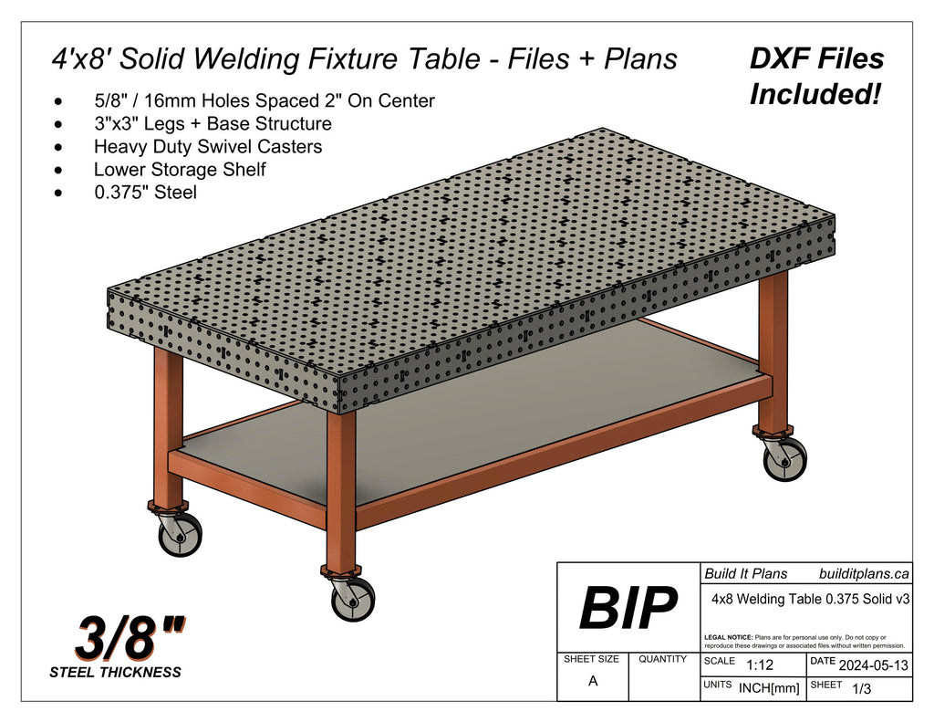 4'x8' Welding Table DXF Files - 3/8" Steel