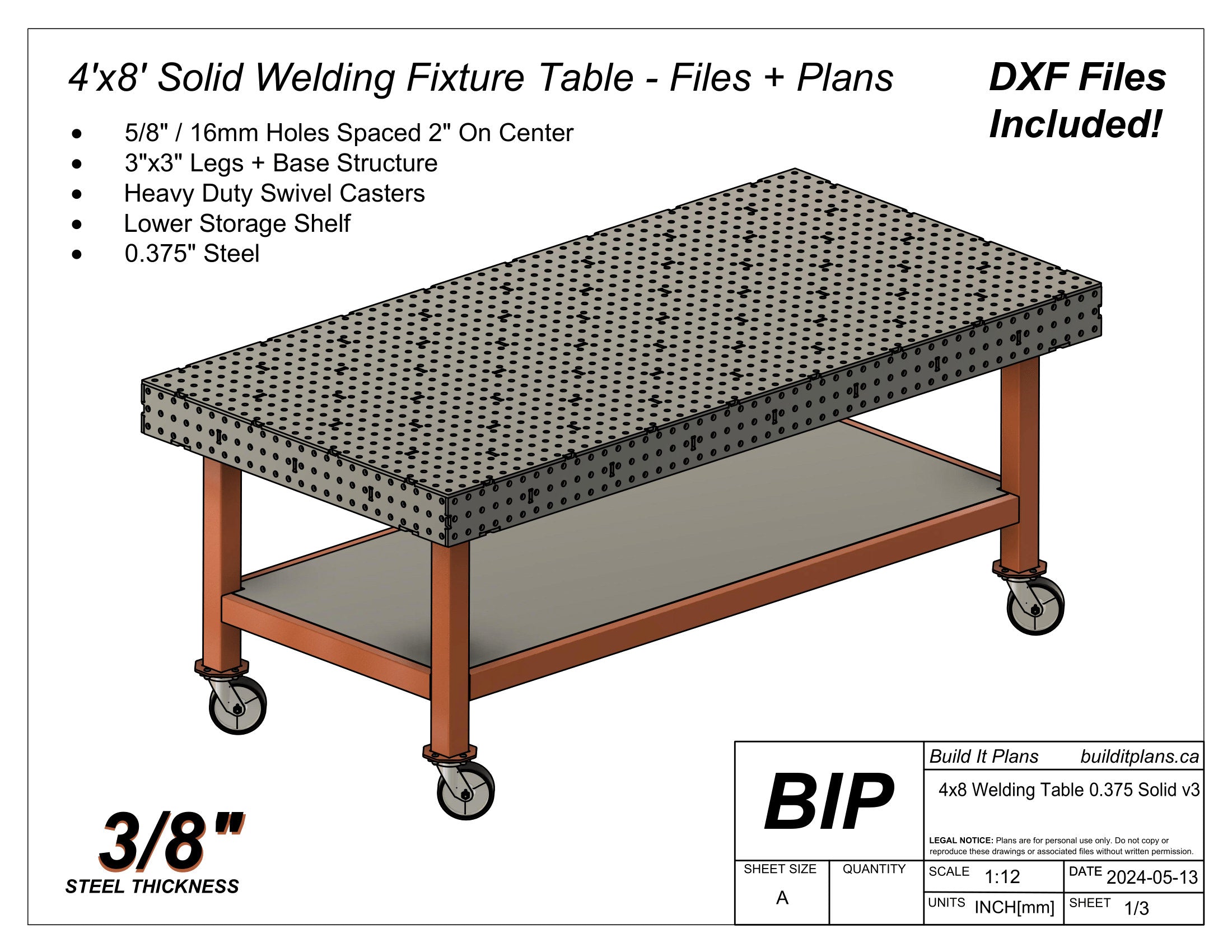 4'x8' Welding Table DXF Files - 3/8" Steel