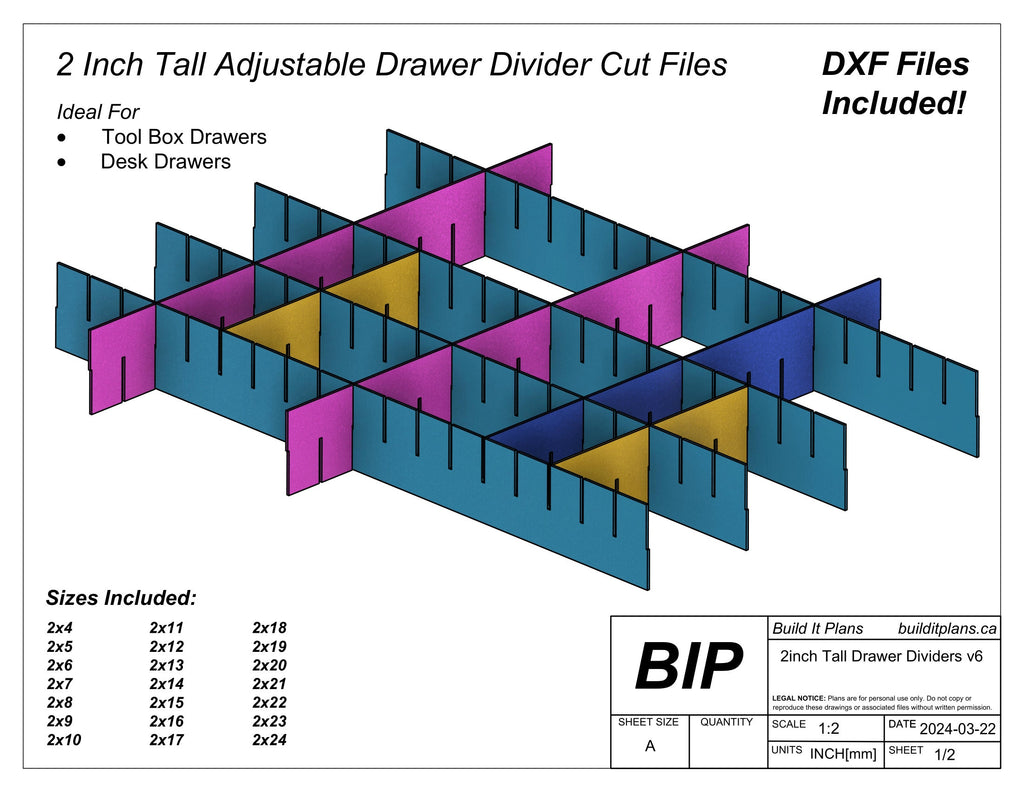 2 Inch Drawer Divider DXF Bundle - Toolbox Divider Cut Files