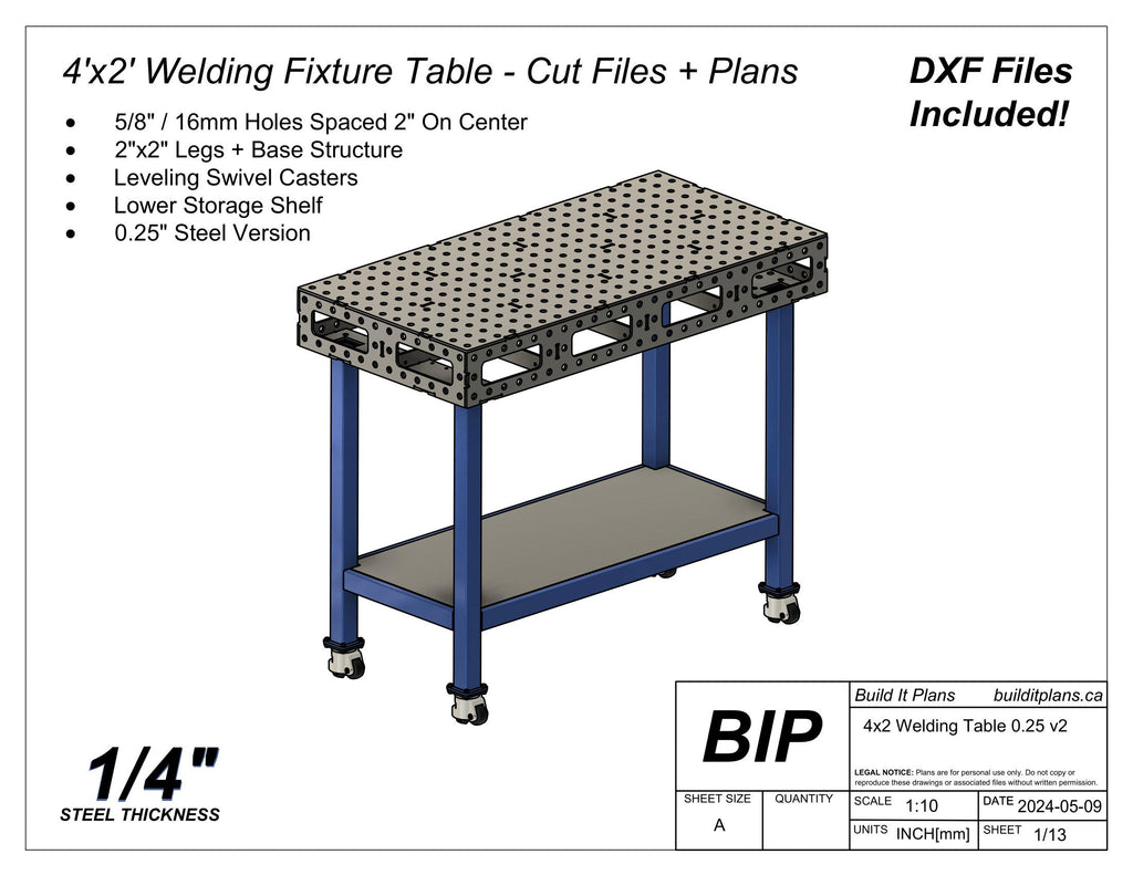 2'x4' Welding Table DXF Files – 1/4" Steel